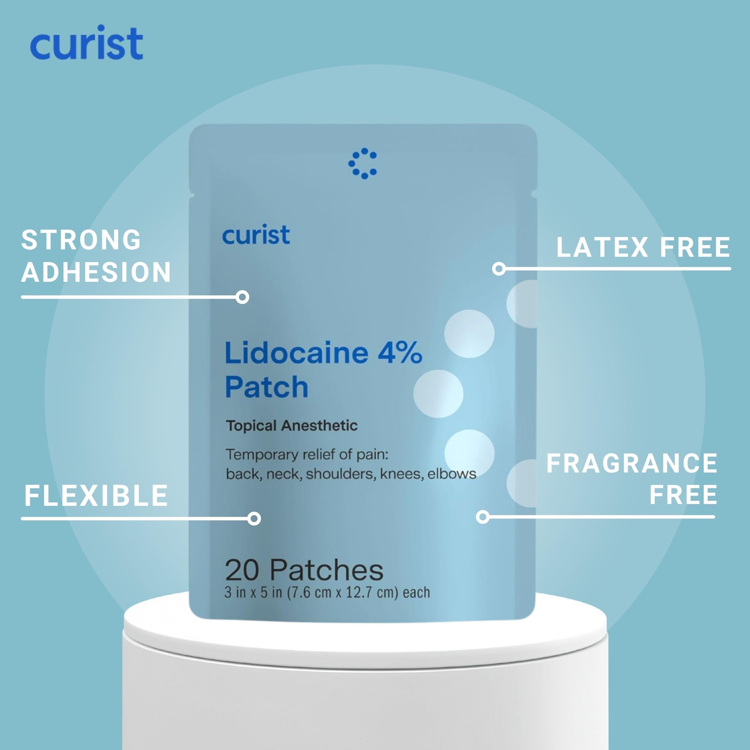 Curist Super Stick Lidocaine Patches Topical Pain Relief - Long Lasting Adhesive for Back Relief, Neck Relief, Sore Muscle Relief (20 Patches -1 Pack - 3x5 Lidocaine 4% Patches) Curist buy supplements canada