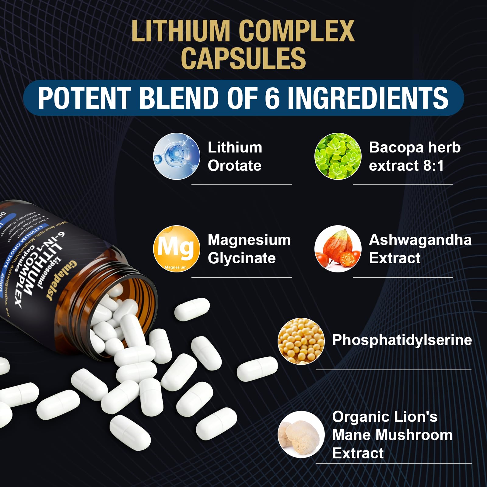 Lisopomal Lithium Orotate Complex Capsules, Lithium Orotate 20 mg, Magnesium Glycinate & Ashwagandha, Brain Health Supplements for Cognitive, Mood & Memory Gulapelst buy supplements canada
