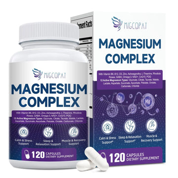 Migcopat Magnesium Complex w/Magnesium Glycinate, Malate, Citrate | 24-in-1 Magnesium Supplement w/Ashwagandha, L-Theanine & NAD+ | Supports Calm, Energy, Muscle & Sleep | Non-GMO, 120 Vegan Caps Migcopat buy supplements canada