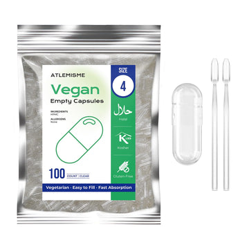 ATLEMISME Empty Vegan Capsules Size 4 - Vegan Capsules DIY Vegetable Capsule Filling - Veggie Caps with 2 Micro Lab Spoons for Capsule Filling ATLEMISME buy supplements canada