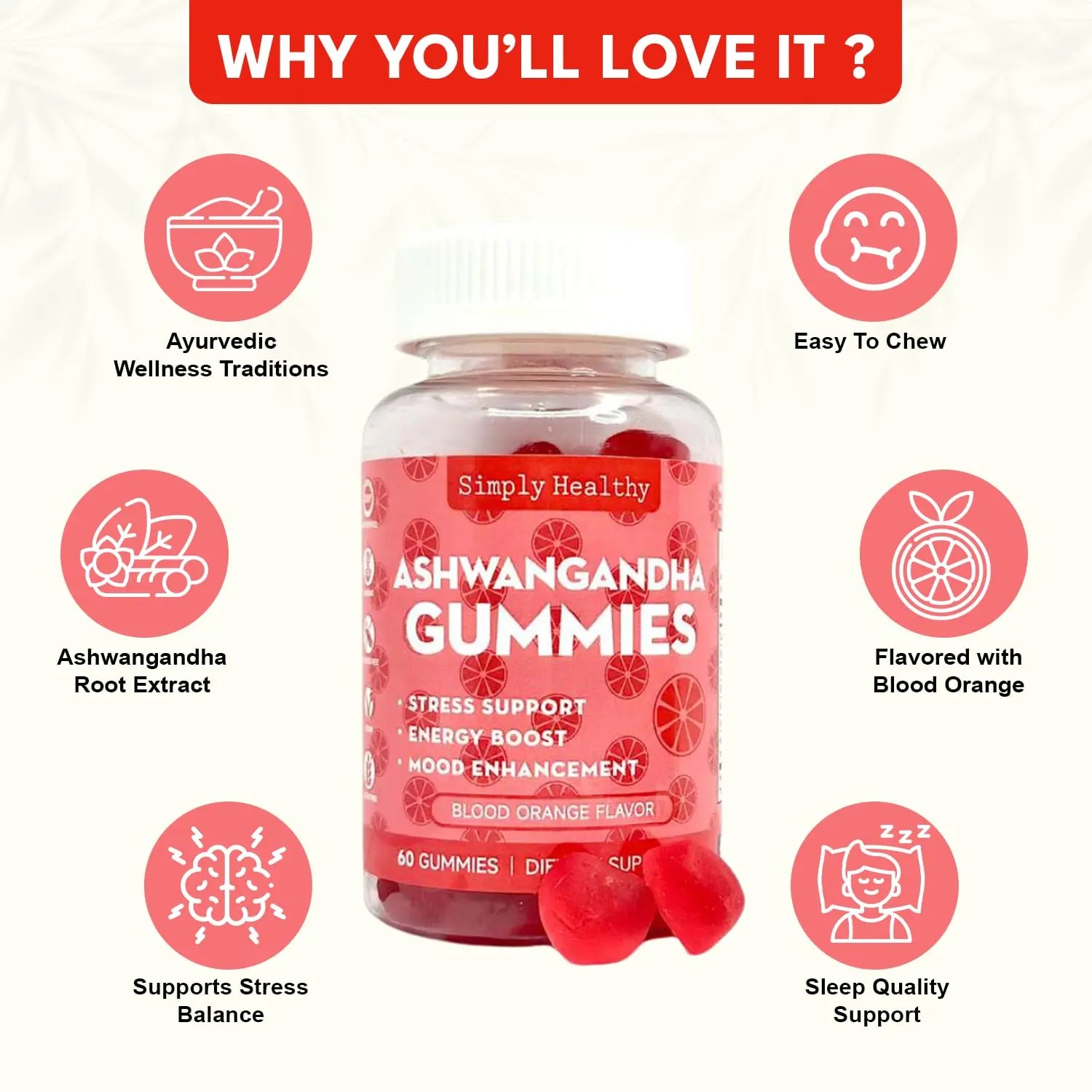Simply Healthy Premium Ashwagandha Gummies, Stress Support with Blood Orange Flavor, Vegan, Easy to Chew, Daily Aid, Energy Booster, Mood Enhancer, for Both Men and Women, 60 Gummies Simply Healthy buy supplements canada