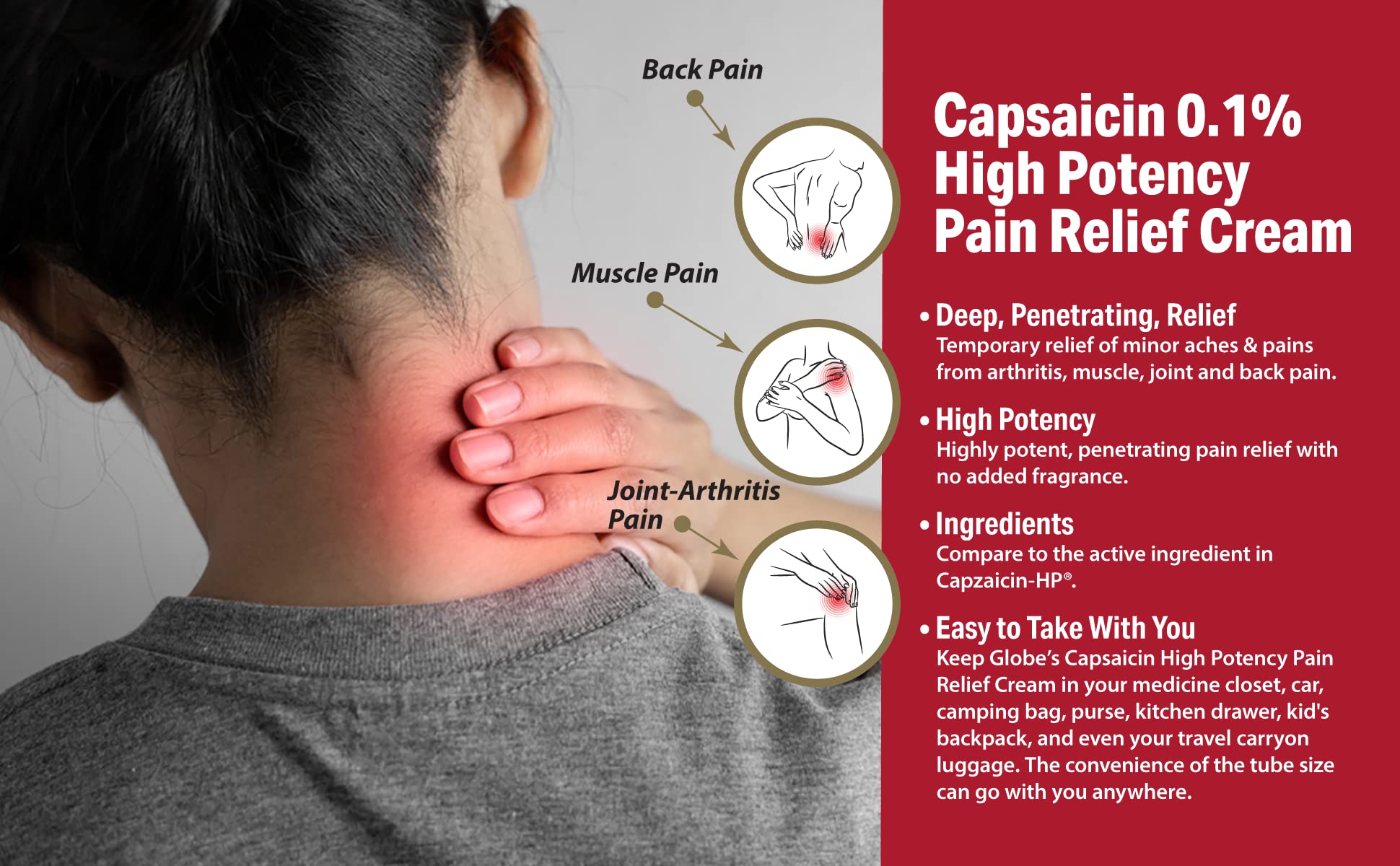 Globe (3 Pack) Capsaicin 0.1% High Potency Pain Relief Cream, Unscented (2 oz) Deep Penetrating Relief from: Arthritis, Muscle, Joint and Back Pain Globe buy supplements canada
