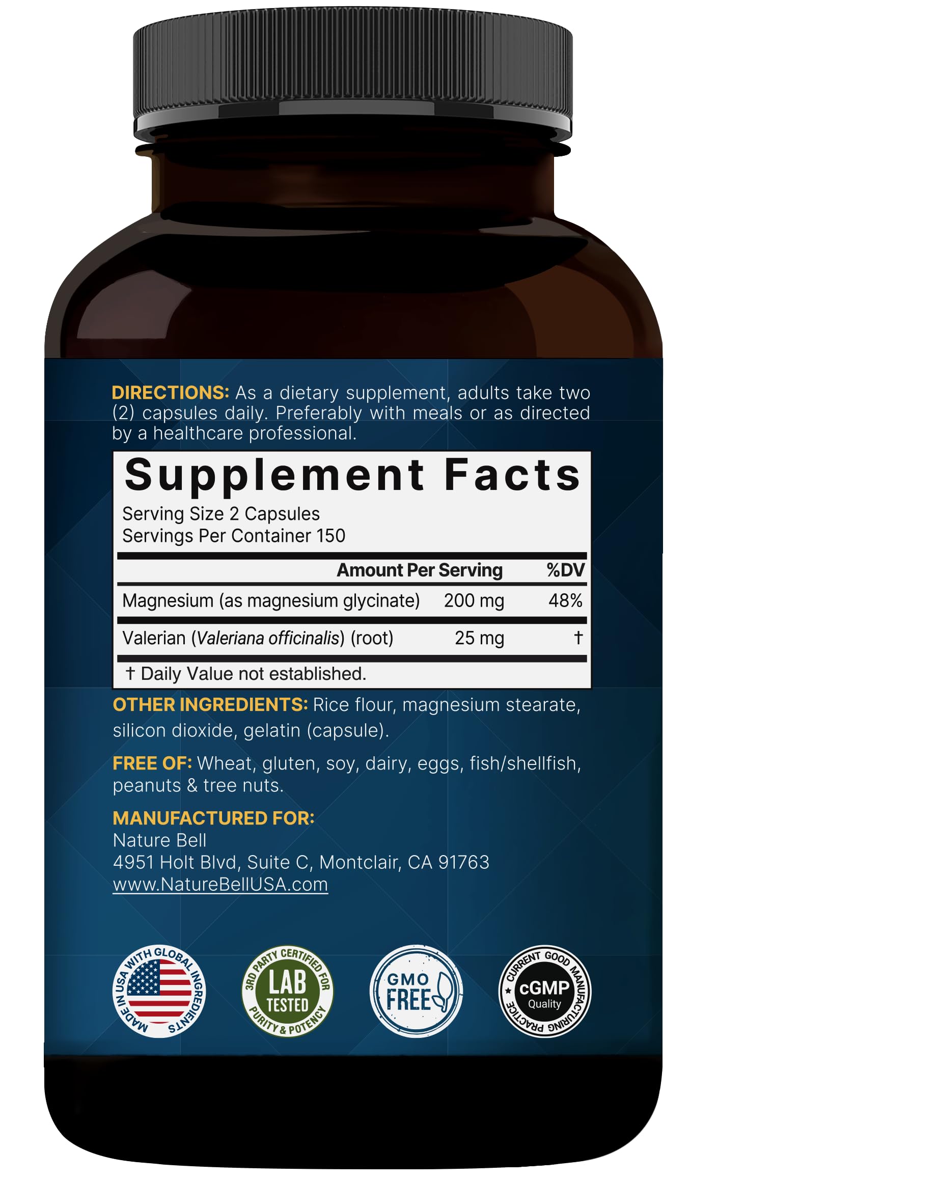 Pure Magnesium Glycinate for Sleep, 200mg with Valerian Root, 300 Capsules | 100% Chelated & Purified Mineral Supplement – Ultra High Absorption – Non-GMO, Gluten Free NatureBell buy supplements canada