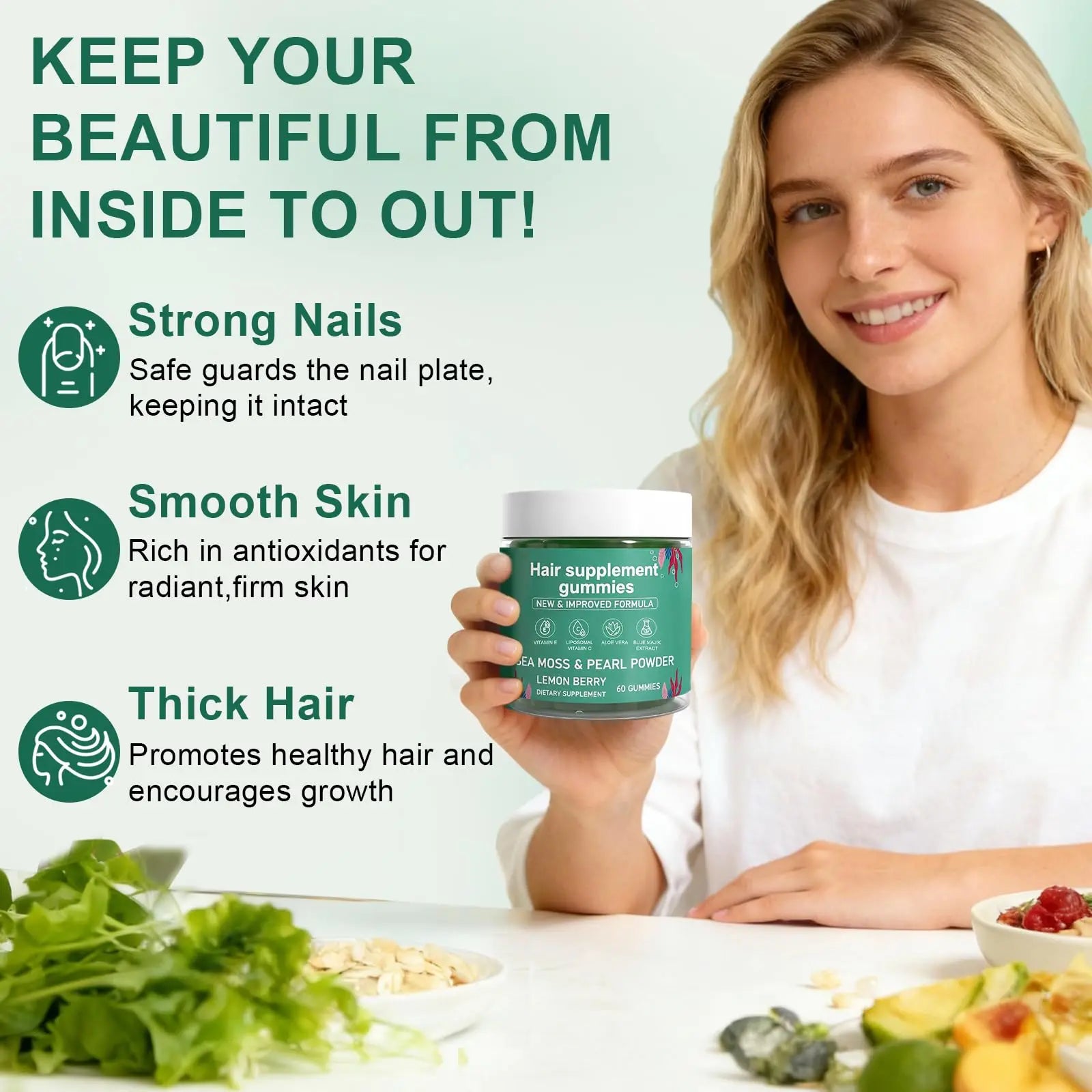 YATIME Hair Loss Gummies,Sea Moss Gummies with Vitamin C, Vitamin E, Aloe Vera, Pearl Powder Support Faster Hair Growth YATIME buy supplements canada