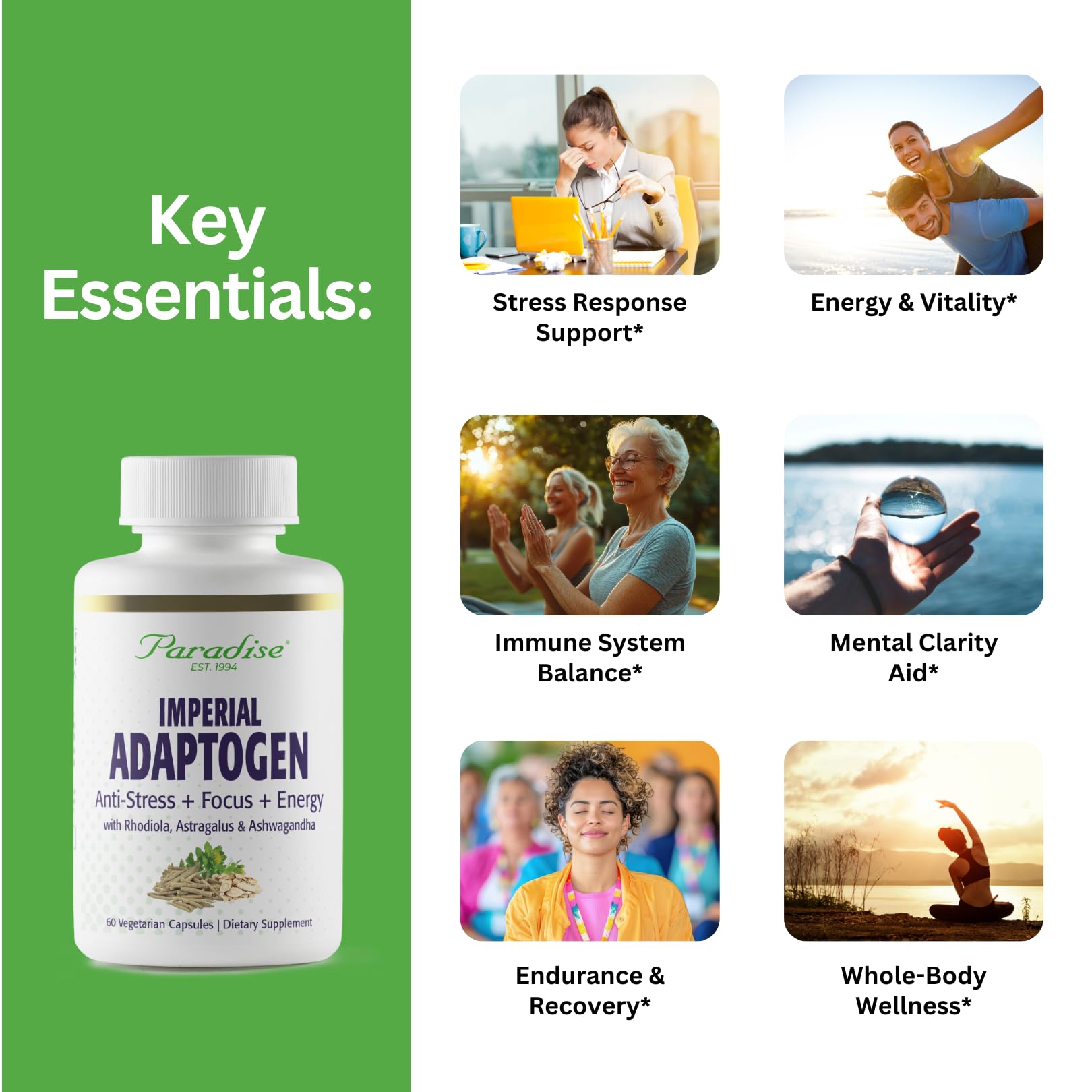Paradise Herbs, Imperial Adaptogens, with Ashwagandha, Astragalus, Rhodiola, Proprietary Adaptogen Blend for Stress Support, Focus & Energy, 60 Vegetarian Capsules Paradise Herbs buy supplements canada