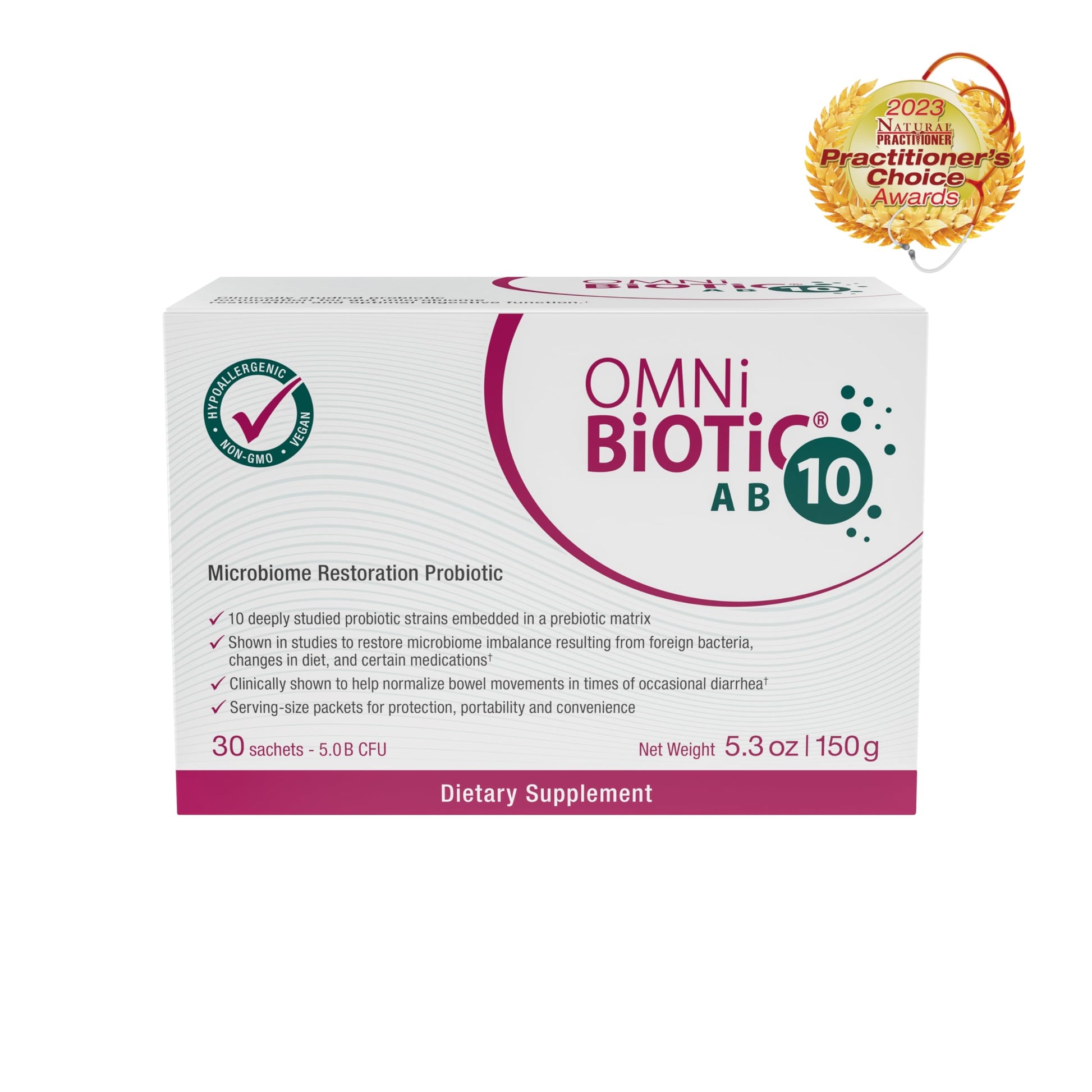 OMNi BiOTiC AB 10 - Clinically Tested Restorative Probiotic - Supports & Restores Gut Flora & Digestion - Digestive Probiotic for Diarrhea - Vegan, Hypoallergenic, Non-GMO (30 Daily Packets) OMNi BiOTiC buy supplements canada