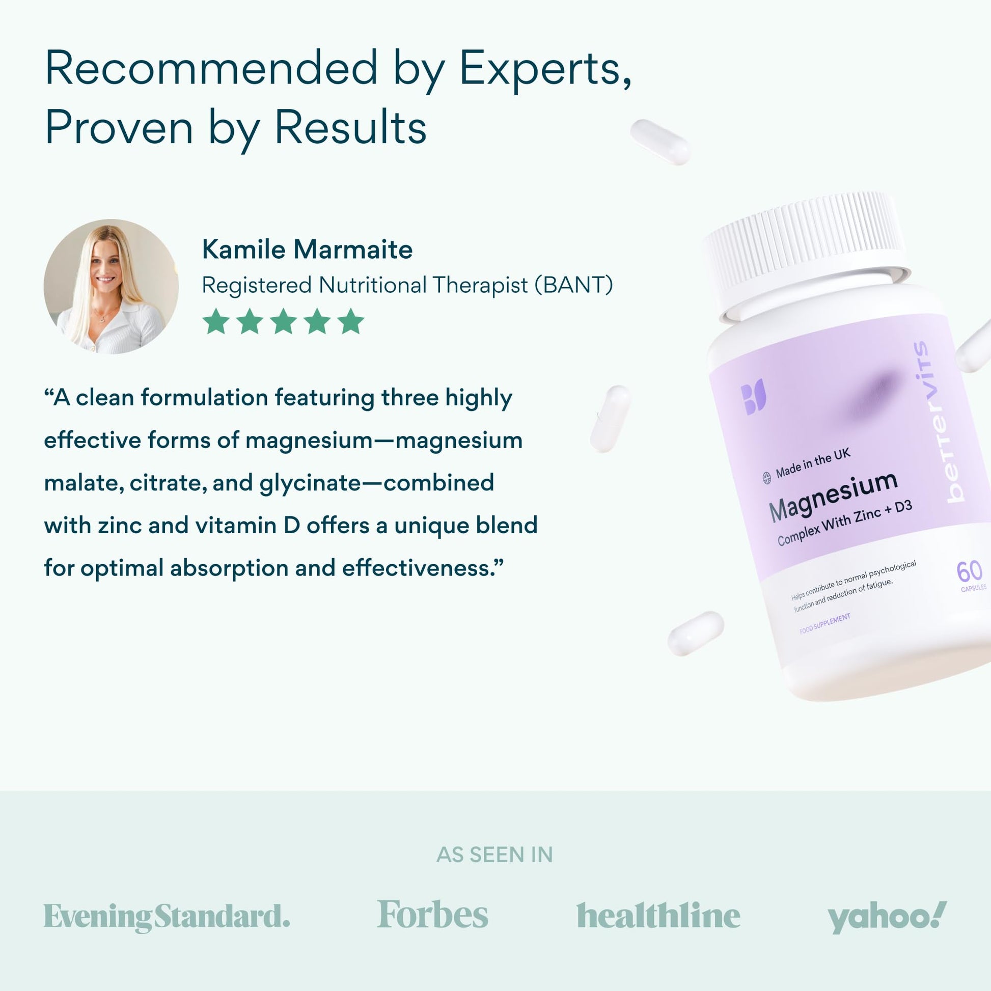 Bettervits Magnesium Glycinate Complex with Citrate Malate Zinc & Vitamin D3 | High Absorption Pure Magnesium 225mg Supplement Chelated Formula for Muscle Relaxation, Sleep Support – 60 Capsules Bettervits buy supplements canada