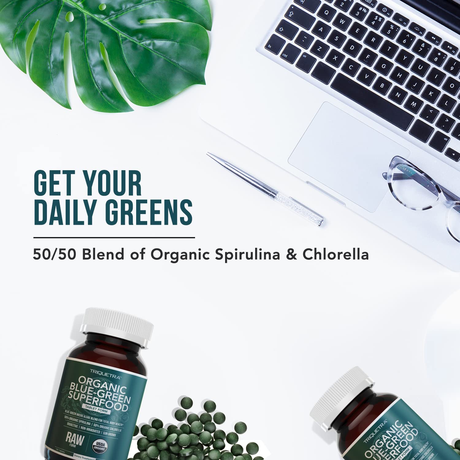 Organic Spirulina & Chlorella Tablets – 4 Organic Certifications, Raw, Non-Irradiated – 50/50 Blue Green Algae Blend – Antioxidant Content Equal to 5 Servings of Vegetables (120 Tablets) Triquetra Health buy supplements canada