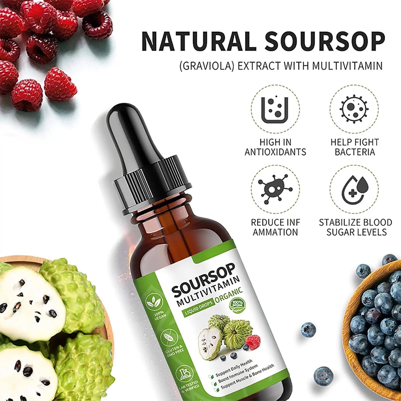 Soursop Bitters Liquid 2 Fl Oz, Soursop Graviola Leaf Extract Liquid Drop, Soursop Multivitamin Liquid Drops Organic for Cell Support, Immune System, Relax bogomo buy supplements canada