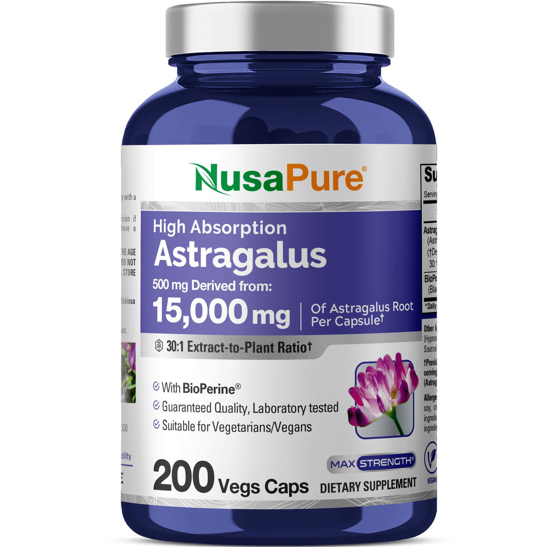NusaPure Astragalus Root 30:1 Extract, 500 mg Equivalent to 15,000 mg 200 Veg Caps Suitable for Vegetarians and Vegans, Non-GMO NusaPure buy supplements canada