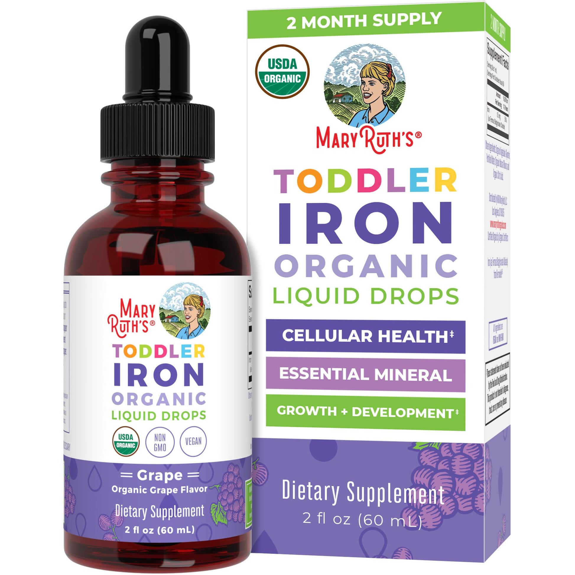 MaryRuth's Iron Supplement for Toddlers | Liquid Iron Supplement for Children Ages 1-3 | Iron Supplement for Iron Deficiency | Ferrochel | Sugar Free | Vegan | Non-GMO | Gluten Free | 2 Fl Oz MARYRUTH'S buy supplements canada