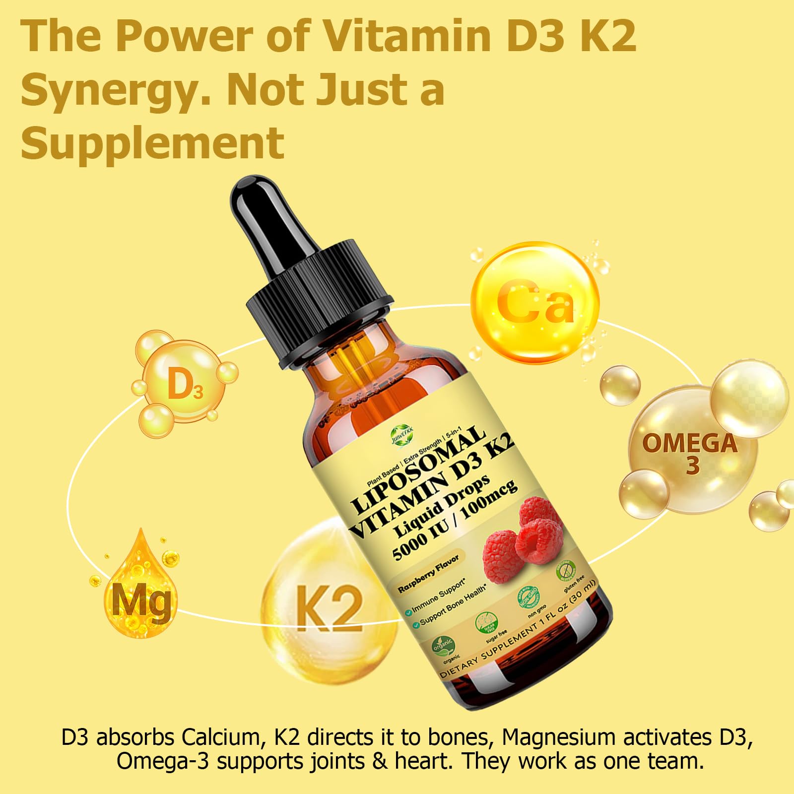 Liquid Vitamin D3 K2 Drops with Calcium Magnesium Omega3, High Potency 5-in-1 D3 K2 Vitamin 5000 IU Supplement for Bone Health, Heart Teeth & Immue, Ultra High Absorption Liposomal D3K2 Plant-Based JUIWEFKK buy supplements canada