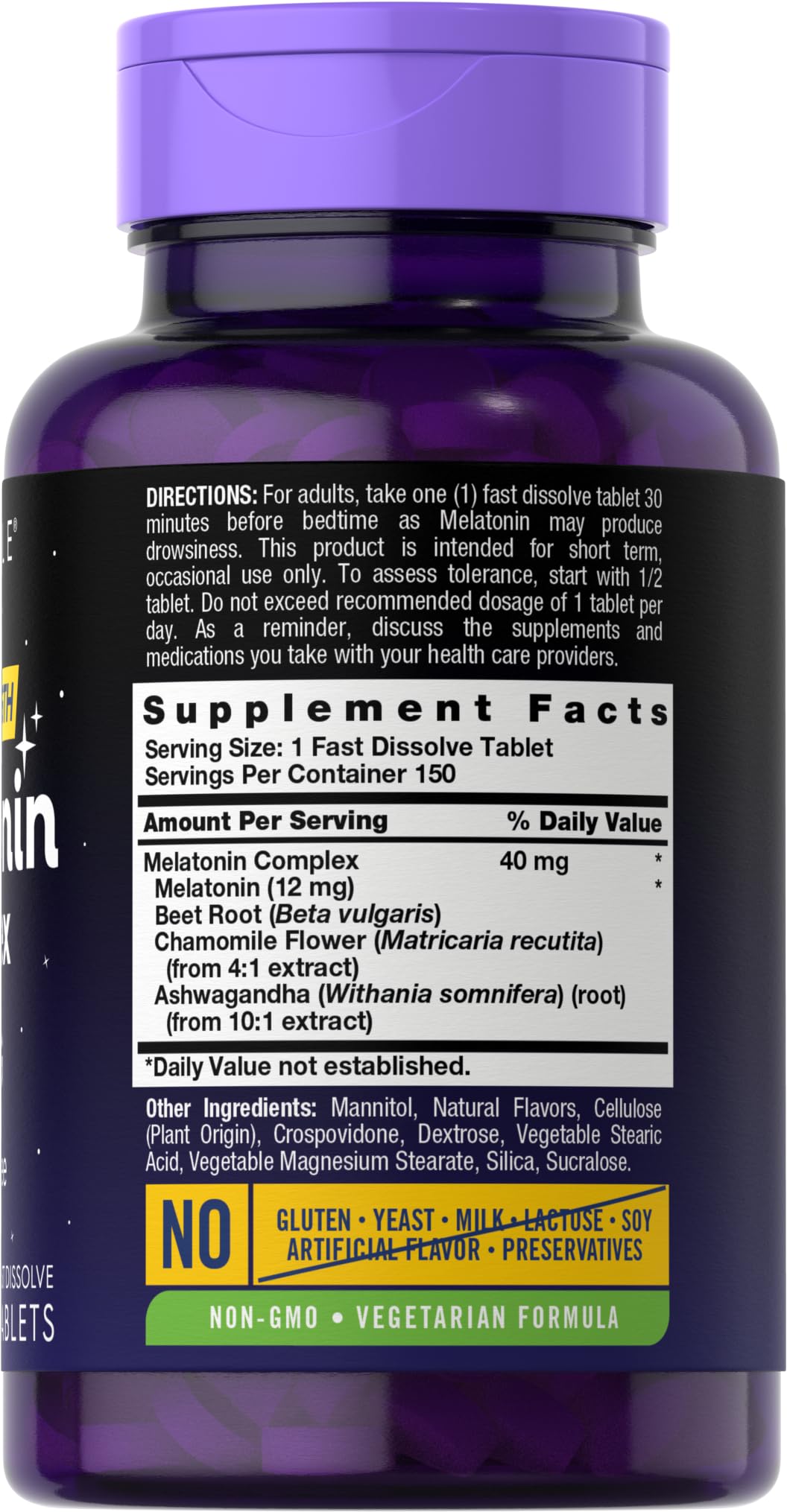 Carlyle Melatonin 40mg Complex | 150 Fast Dissolve Tablets | Extra Strength Support | with Ashwagandha and Chamomile | Vegetarian, Non-GMO, Gluten Free Supplement Carlyle buy supplements canada