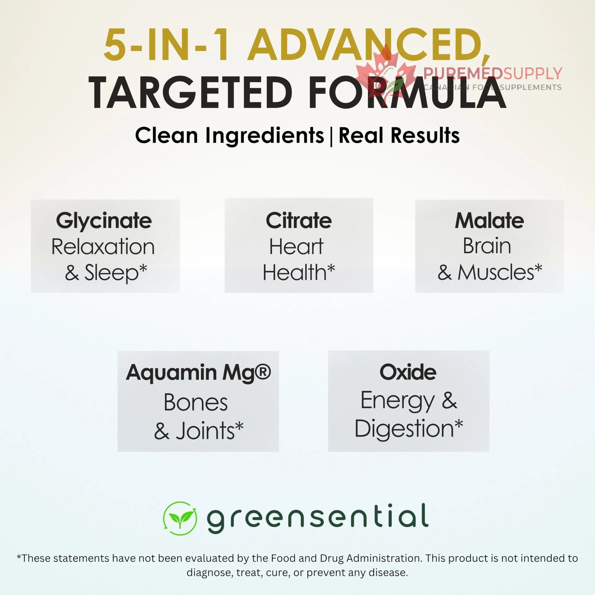 Greensential 5-in-1 Magnesium Complex 500mg | Glycinate, Malate, Citrate, Oxide & Aquamin® | for Sleep, Muscle & Heart Support | High Absorption, Vegan, 120 Capsules Greensential buy supplements canada