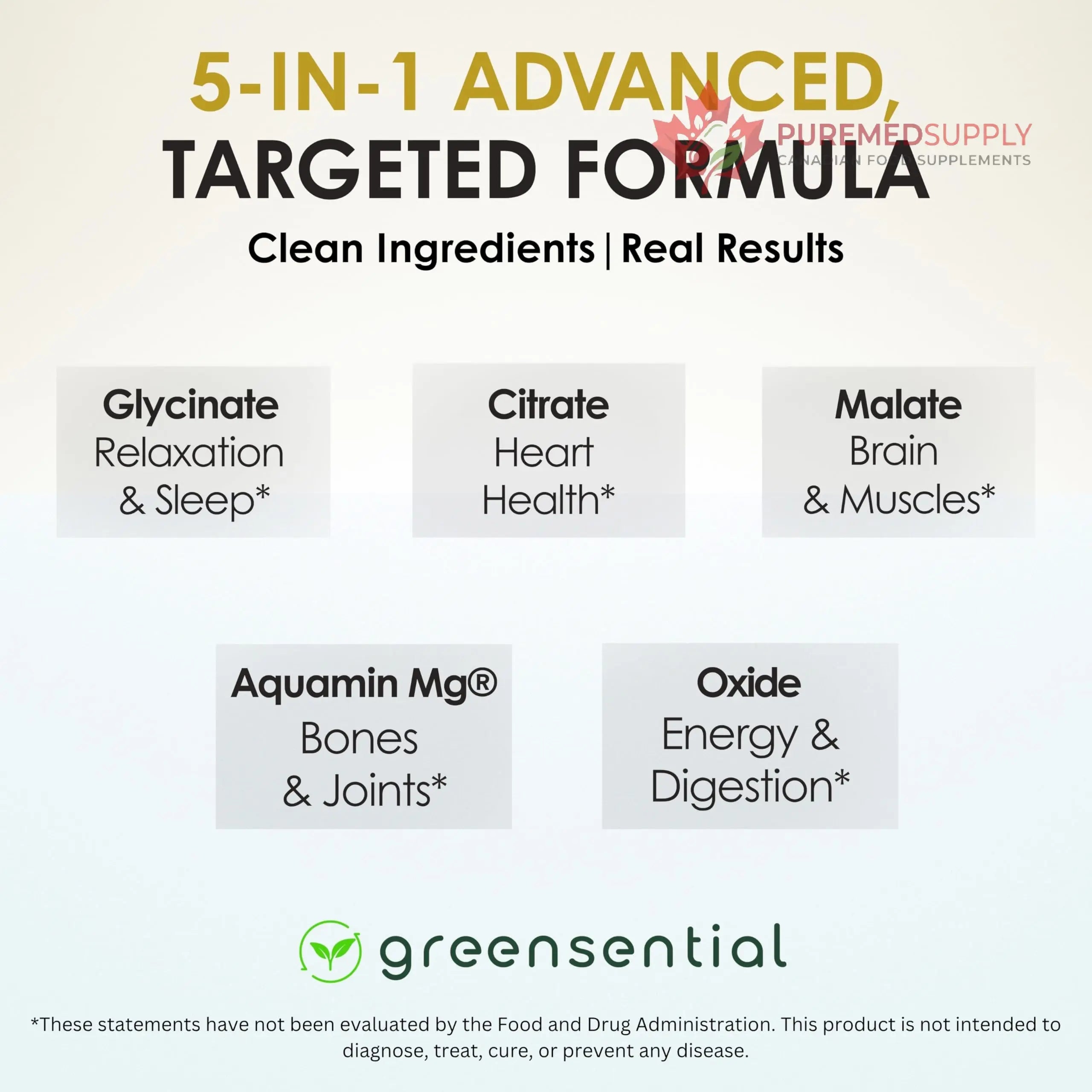 Greensential 5-in-1 Magnesium Complex 500mg | Glycinate, Malate, Citrate, Oxide & Aquamin® | for Sleep, Muscle & Heart Support | High Absorption, Vegan, 120 Capsules Greensential buy supplements canada