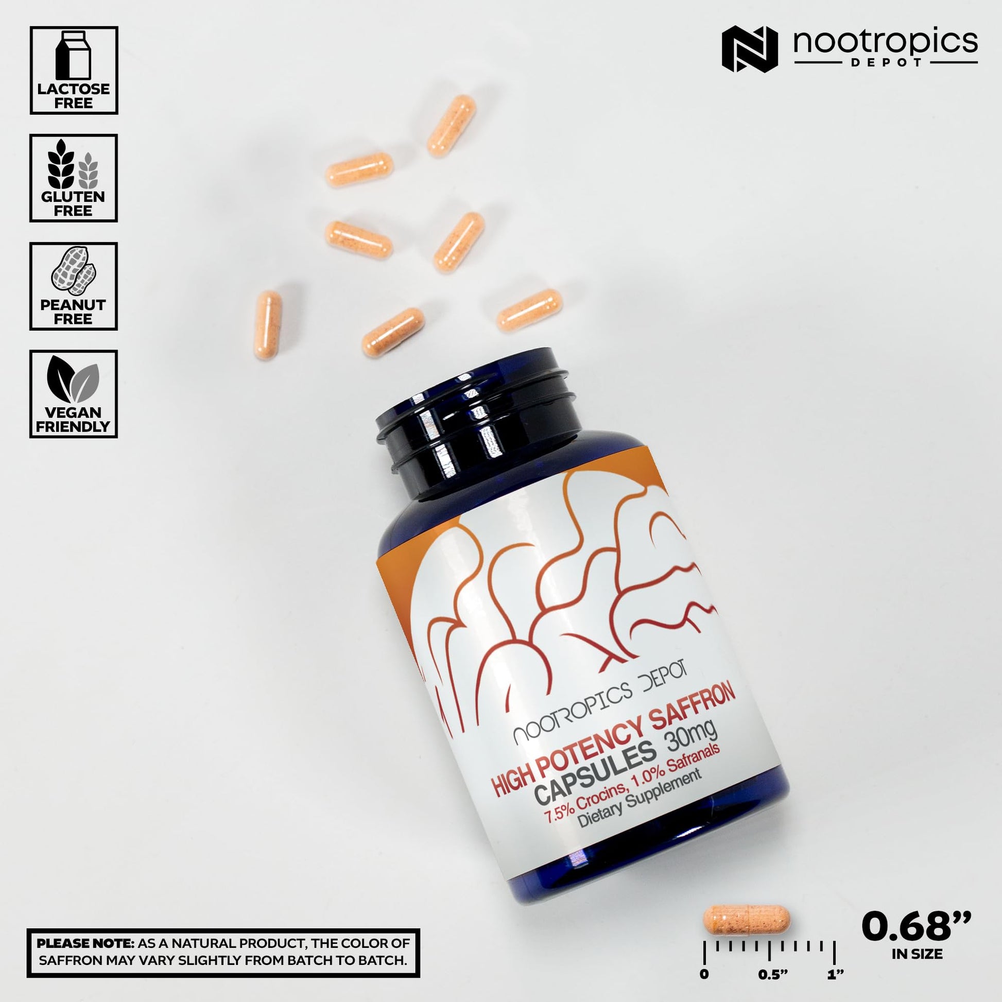 Nootropics Depot High Potency Saffron Extract Capsules | 30mg | Minimum 7.5% Crocins and 1% Safranals | Crocus sativus | 60 ct Nootropics Depot buy supplements canada