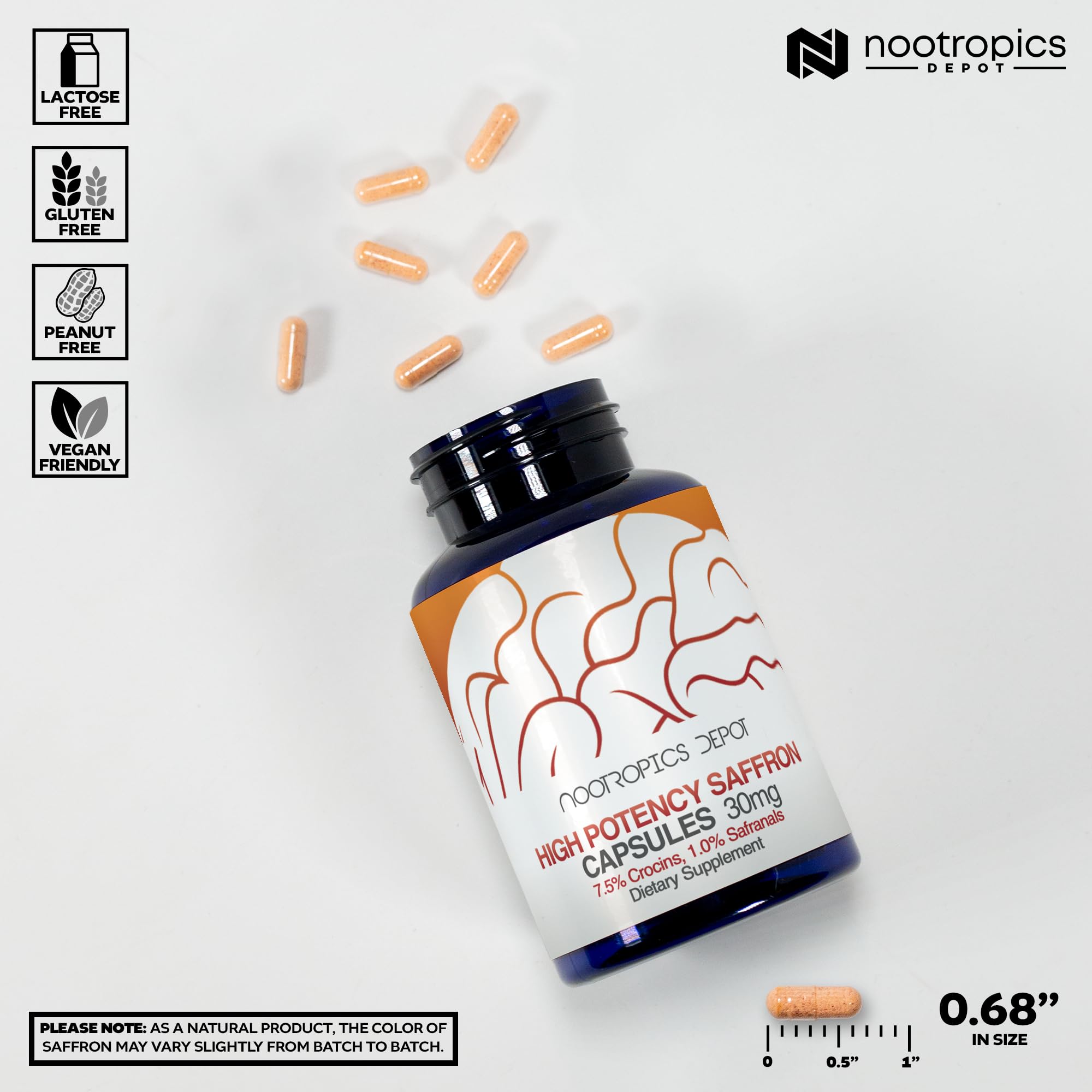 Nootropics Depot High Potency Saffron Extract Capsules | 30mg | Minimum 7.5% Crocins and 1% Safranals | Crocus sativus | 60 ct Nootropics Depot buy supplements canada