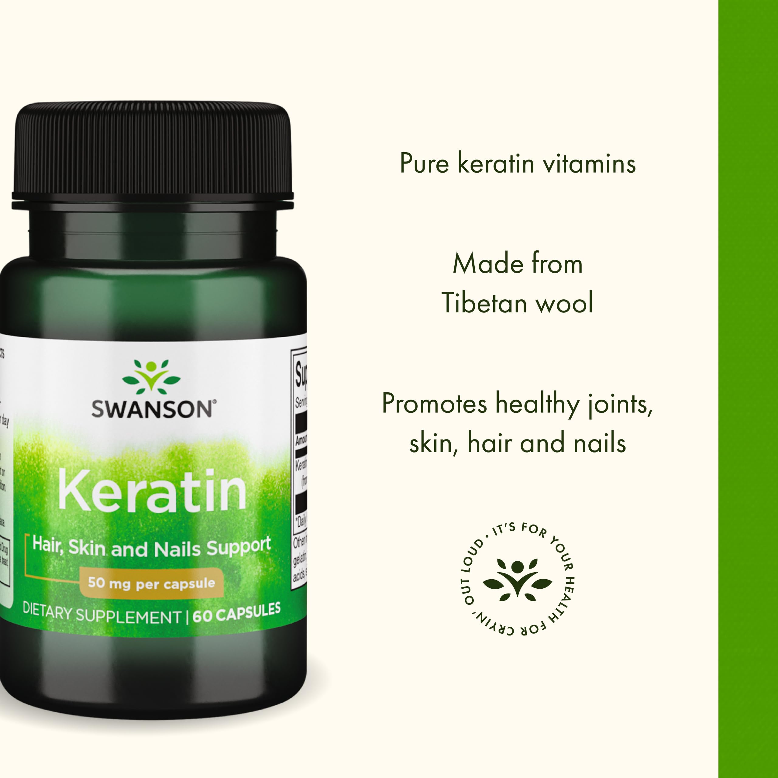 Swanson Keratin (from Tibetan Wool) - Natural Supplement Promoting Healthy Joints, Hair, Skin & Nails - Helps Nourish Healthy Connective Tissues - (60 Capsules, 50mg Each) Swanson buy supplements canada