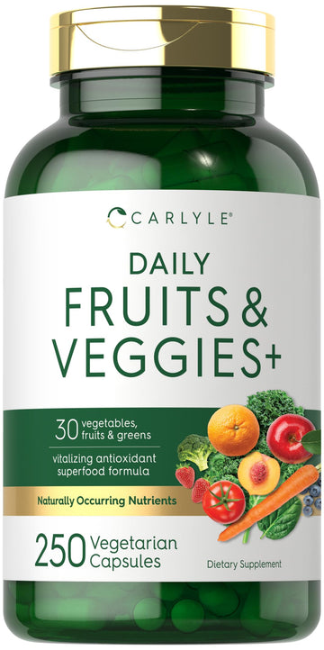 Carlyle Fruits and Veggies Supplement | 250 Capsules | Made with 30 Fruits and Vegetables | Vegetarian, Non-GMO, Gluten Free Superfood Formula Carlyle buy supplements canada