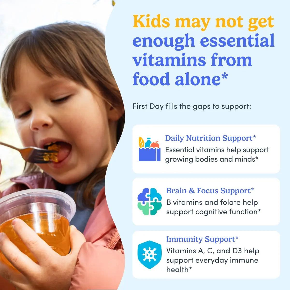 First Day Kids Multivitamin Gummies Age 4+, Strawberry & Orange - Kids Vitamins Multivitamin Gummy A C D3 K2 B1 B2 B6 B12 Folate, Immunity & Brain Function FIRST DAY buy supplements canada