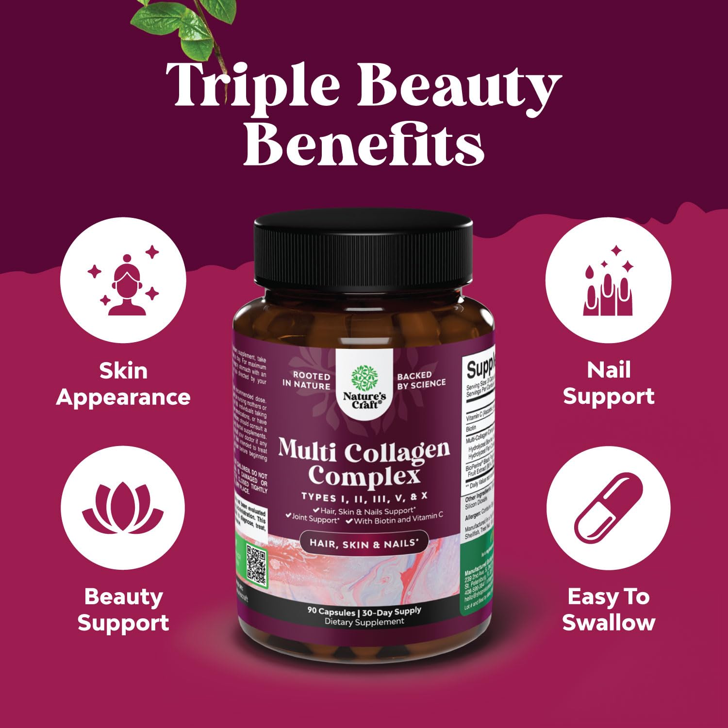 Advanced Multi Collagen Complex - Ageless Multi Collagen Peptides Supplements with Type 1 2 3 5 & X & Biotin for Hair, Skin and Nails Vitamins - Biotin Supplements for Women & Men - 90 Count Natures Craft buy supplements canada