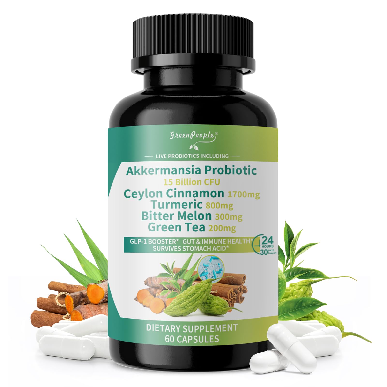 GREENPEOPLE Akkermansia Probiotics 15B CFU for Gut Function, 60CT Probiotics Supplement with Ceylon Cinnamon, Turmeric | Digestive Health & Metabolic Support GREENPEOPLE buy supplements canada