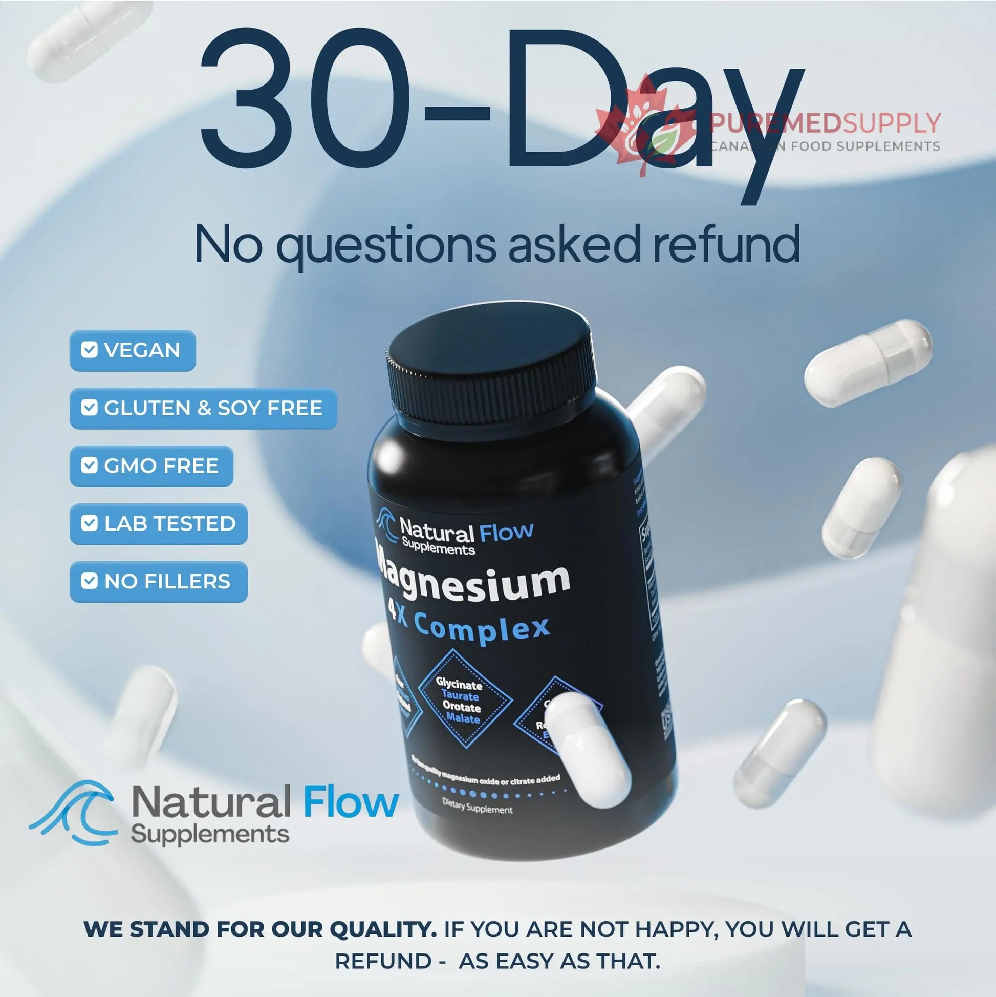 Natural Flow 4X Magnesium Supplement, Magnesium Glycinate, Taurate, Malate, Orotate Complex, Calm Sleep and Cramp Support Blend, No Mag Citrate or Oxide, 120 Capsules Natural Flow Supplements buy supplements canada