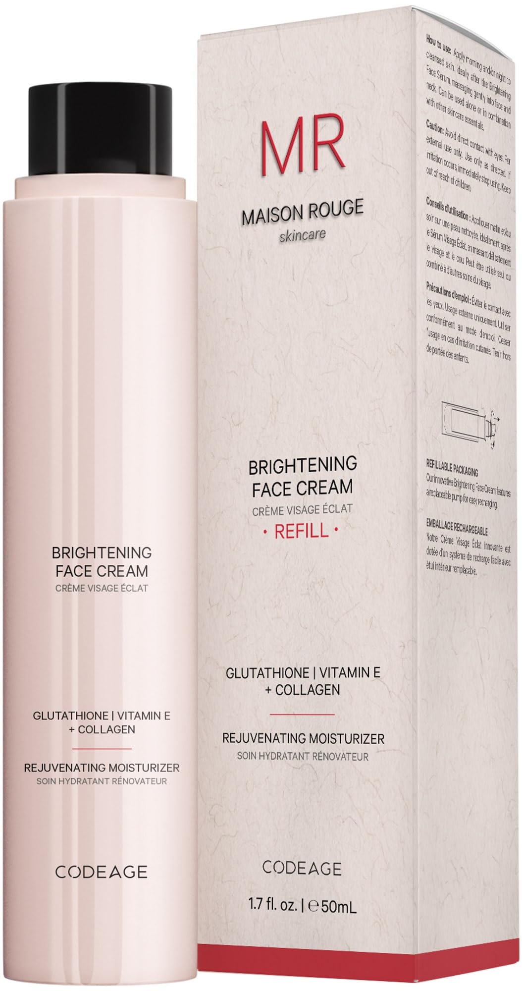 Codeage Maison Rouge Brightening Face Cream Refill Glutathione Cream, Collagen Peptides, Vitamin E, CoQ10 – Radiance & Antioxidant Complex – Paraben and Sulfates Free – Skin Care - 1.7 fl oz Codeage buy supplements canada