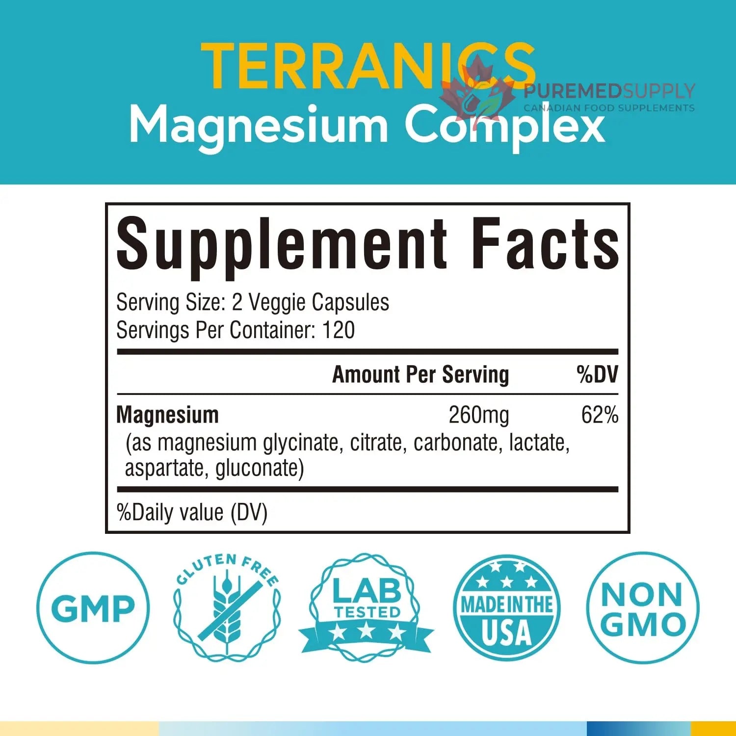 Terranics Magnesium Complex, 6-in-1, High Absorption, Glycinate, Citrate, Aspartate, Gluconate, Calmness, Heart, Bone, 240 Capsules, Non-Buffered Terranics buy supplements canada