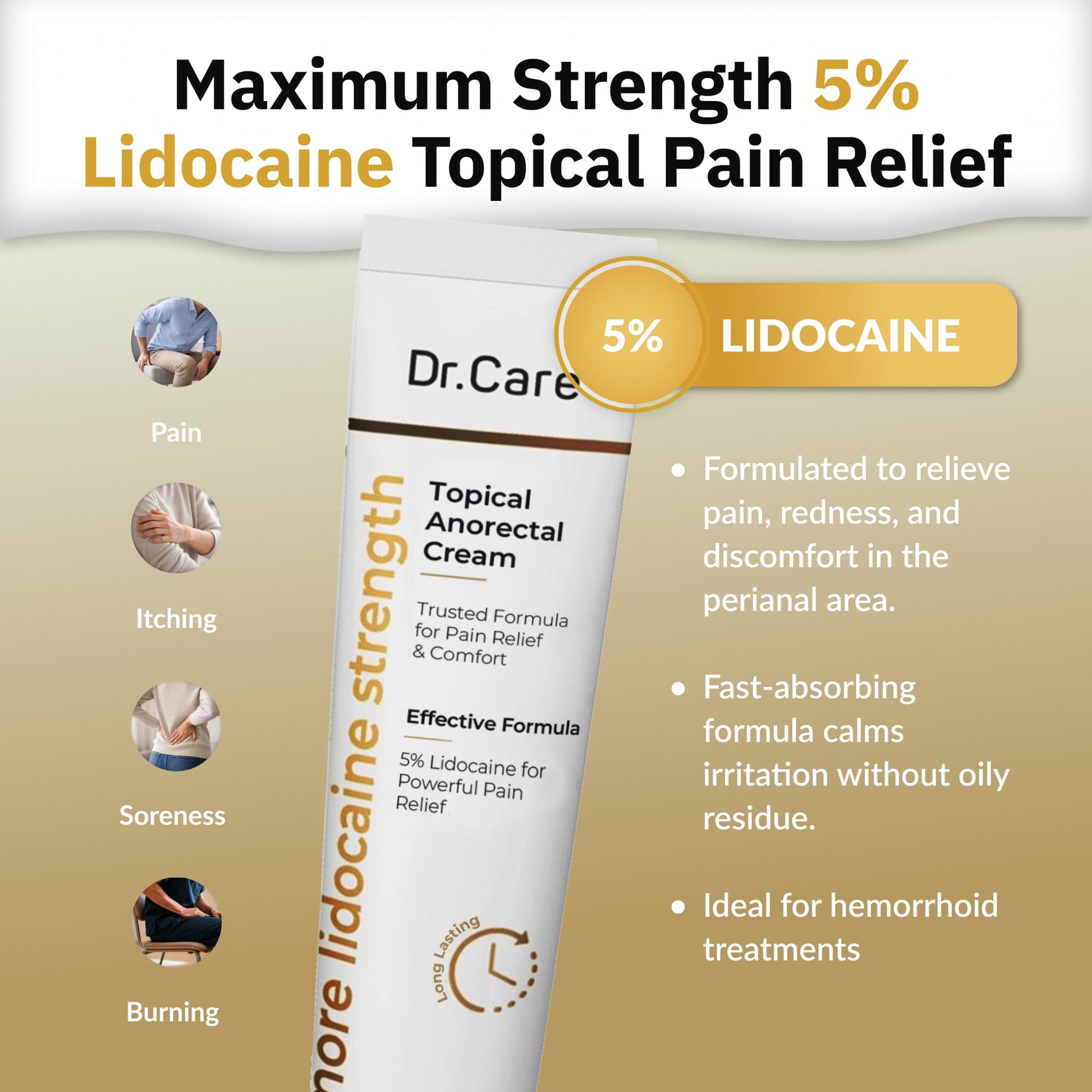 Dr Care Anorectal Cream with 5% Lidocaine - Maximum Strength Topical Anesthetic for Hemorrhoid Relief, Itching, & Burning (1.0 oz) Dr Care buy supplements canada