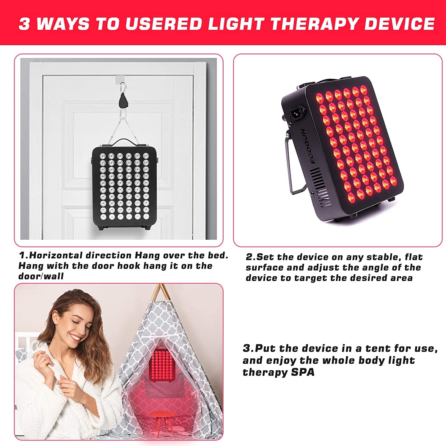 Red Light Therapy Device - Near Infrared Light Therapy with Timer, 60 Clinical Grade LEDs ECOGUN buy supplements canada