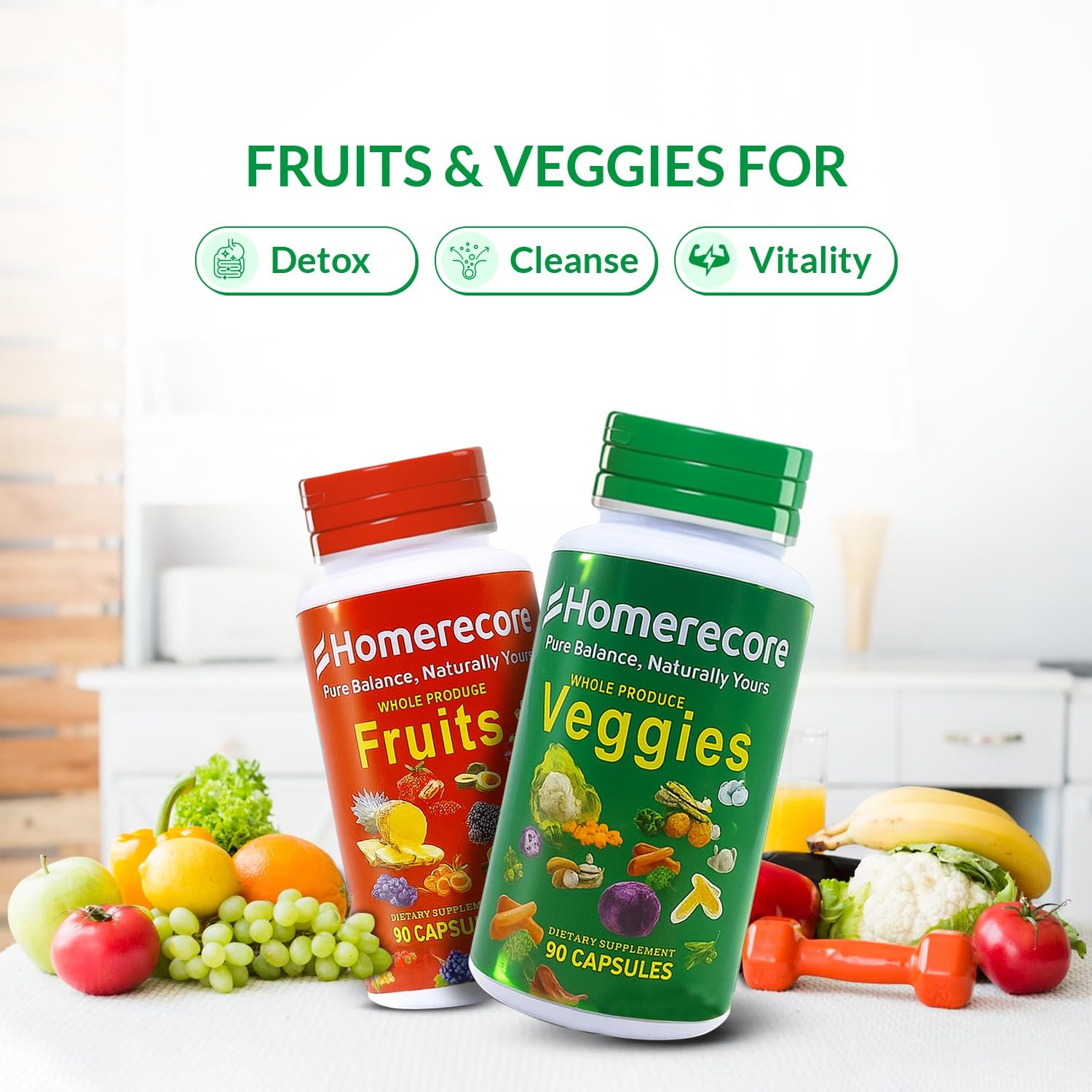 HOMERECORE Whole Food Fruits & Veggies Supplement Plant-Based, Vegan, Gluten-Free, Soy-Free No Fillers Natural Superfoods Boost Energy & Immune System for Men & Women 90 Fruit & 90 Veggie Capsules HOMERECORE buy supplements canada