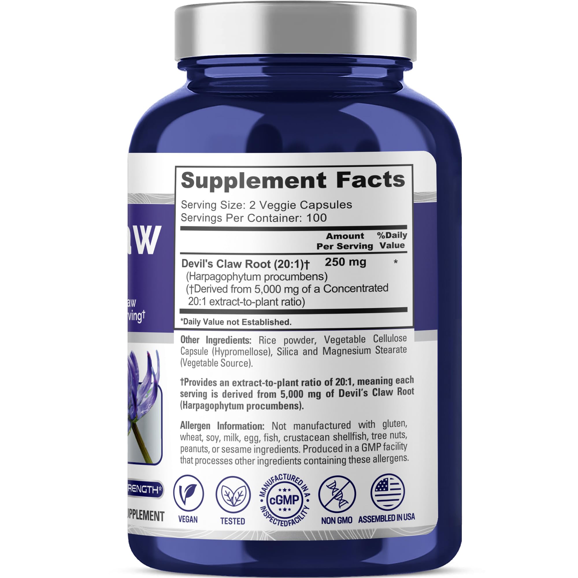 NusaPure Devil's Claw 20:1 Extract, 250 mg Equivalent to 5000mg, 200 Veggie Capsules, Concentrated Root Extract, Devils Claw Herbal Supplement, Non-GMO, Vegan Supplement NusaPure buy supplements canada