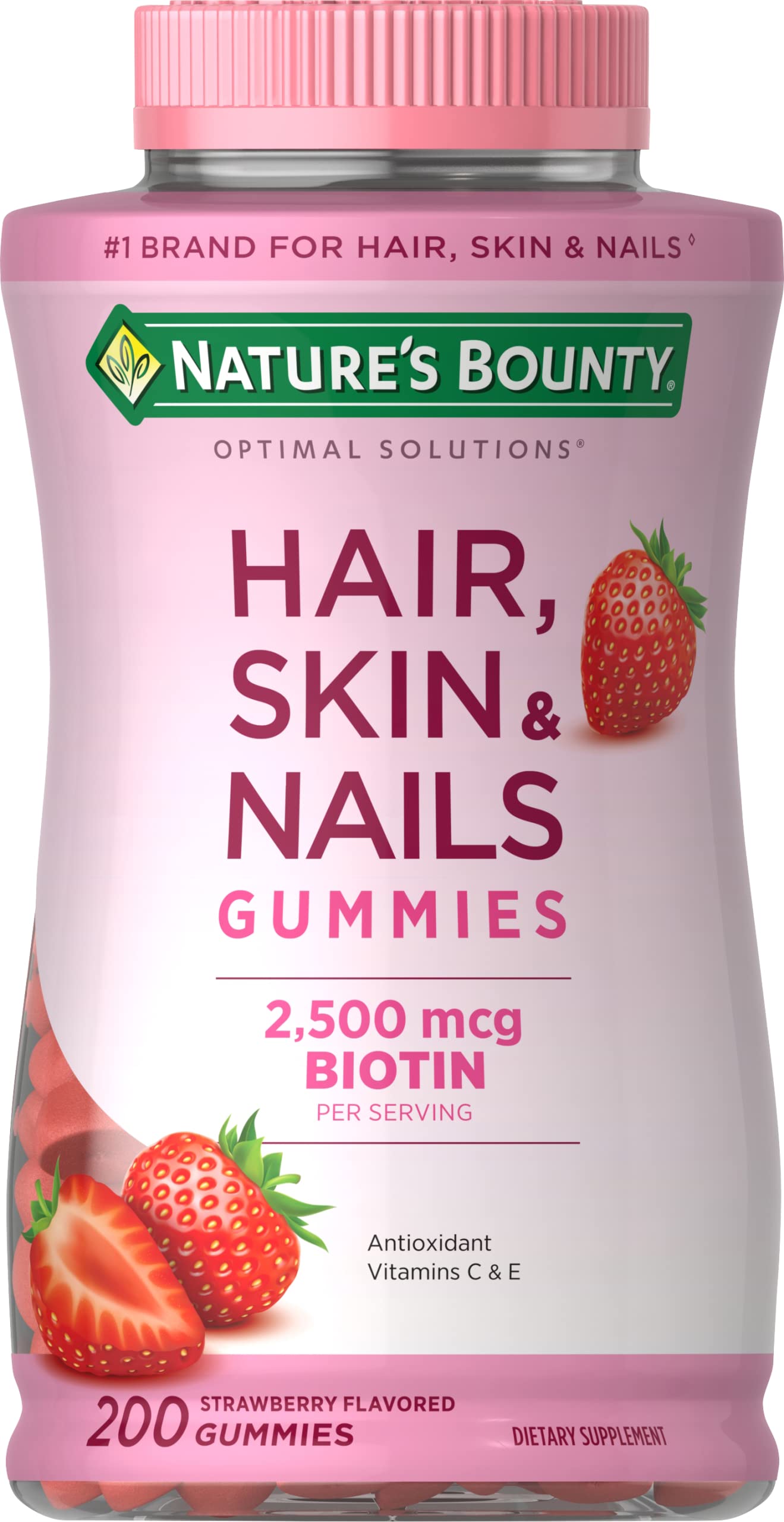 Nature's Bounty Optimal Solutions Hair, Skin and Nails Gummies with Biotin, 2500 mcg, Strawberry Flavored, 200 Count, 100 Total Servings Nature's Bounty buy supplements canada
