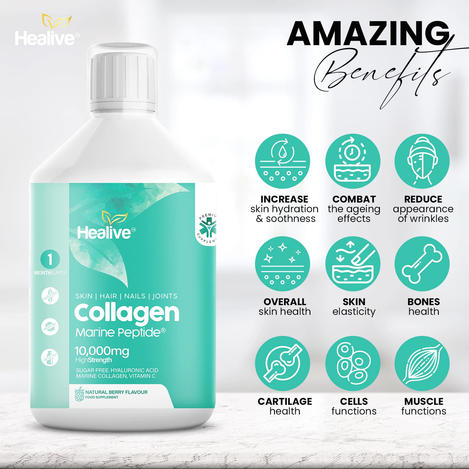 HEALIVE Marine Collagen Peptides - Skin, Hair, Nail & Joint, Support Against Premature Ageing HEALIVE buy supplements canada