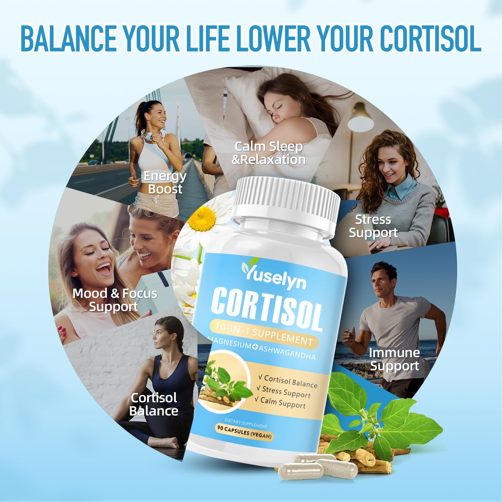 Yuselyn Cortisol Supplements for Women & Men, 10-in-1 Cortisol Detox Manager - High Cortisol Lowering Supplements with Magnesium, Ashwagandha & L-Theanine for Balanced Calm & Stress Relief Yuselyn buy supplements canada