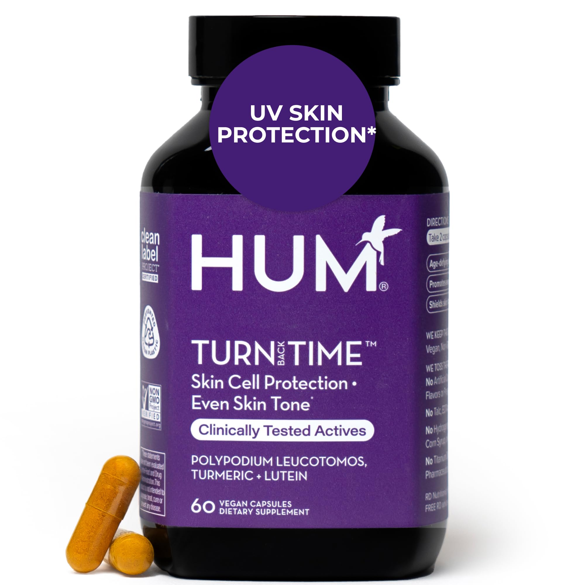 HUM Turn Back Time Turmeric Supplement for Youthful Looking Skin Support with Green Tea Extract, Lutein & Polyphenols, Skin Care Aging & Collagen Support Capsules for Even Tone, 60 Vegan Capsules HUM buy supplements canada