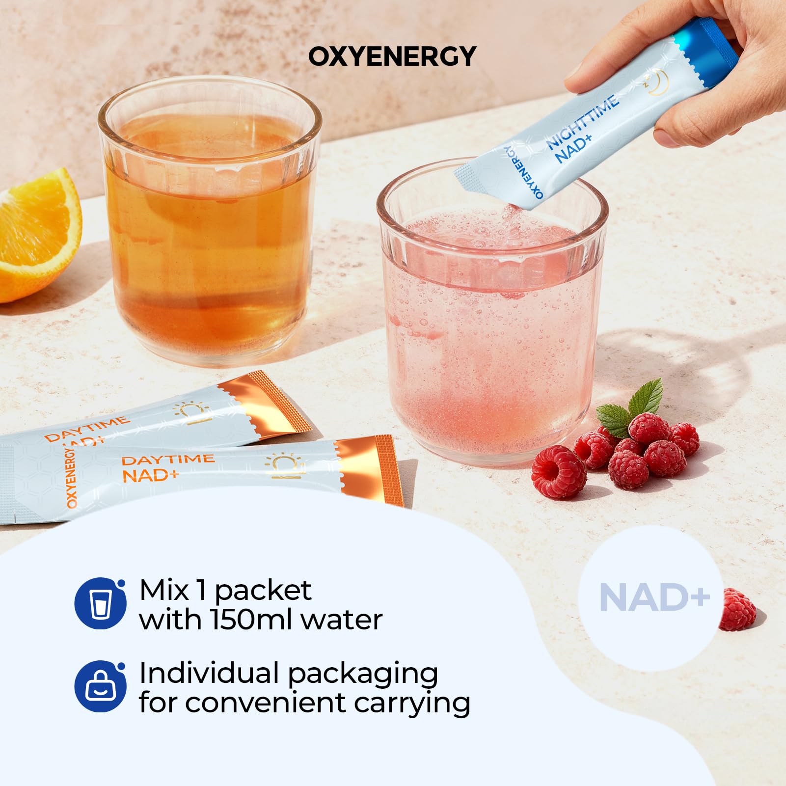 OxyEnergy NAD Supplement 1550 mg-Daytime Nicotinamide Riboside + Nighttime L-Tryptophan with Resveratrol, Glutathione, PQQ, 24-Hour Nonstop Energy, Anti-Aging & Cellular Renewal, 28 Packets OxyEnergy buy supplements canada