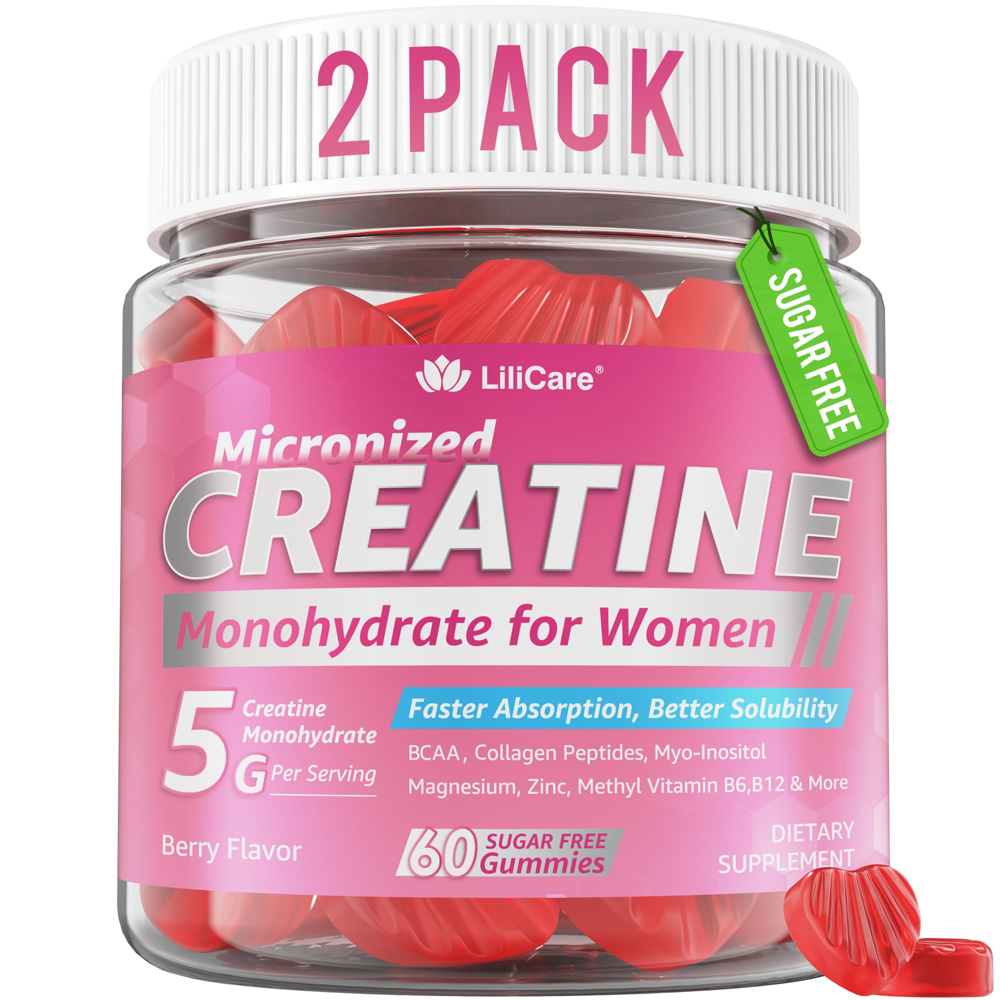 Creatine for Women Gummies, Micronized Creatine Monohydrate + Myo-Inositol, Collagen Peptides, BCAAs, Hyaluronic Acid, Vitamin B6 B12, Zinc for Enërgy, Föcus, Hörmonal Balance, Sugar Free, 120 Counts LILICARE buy supplements canada