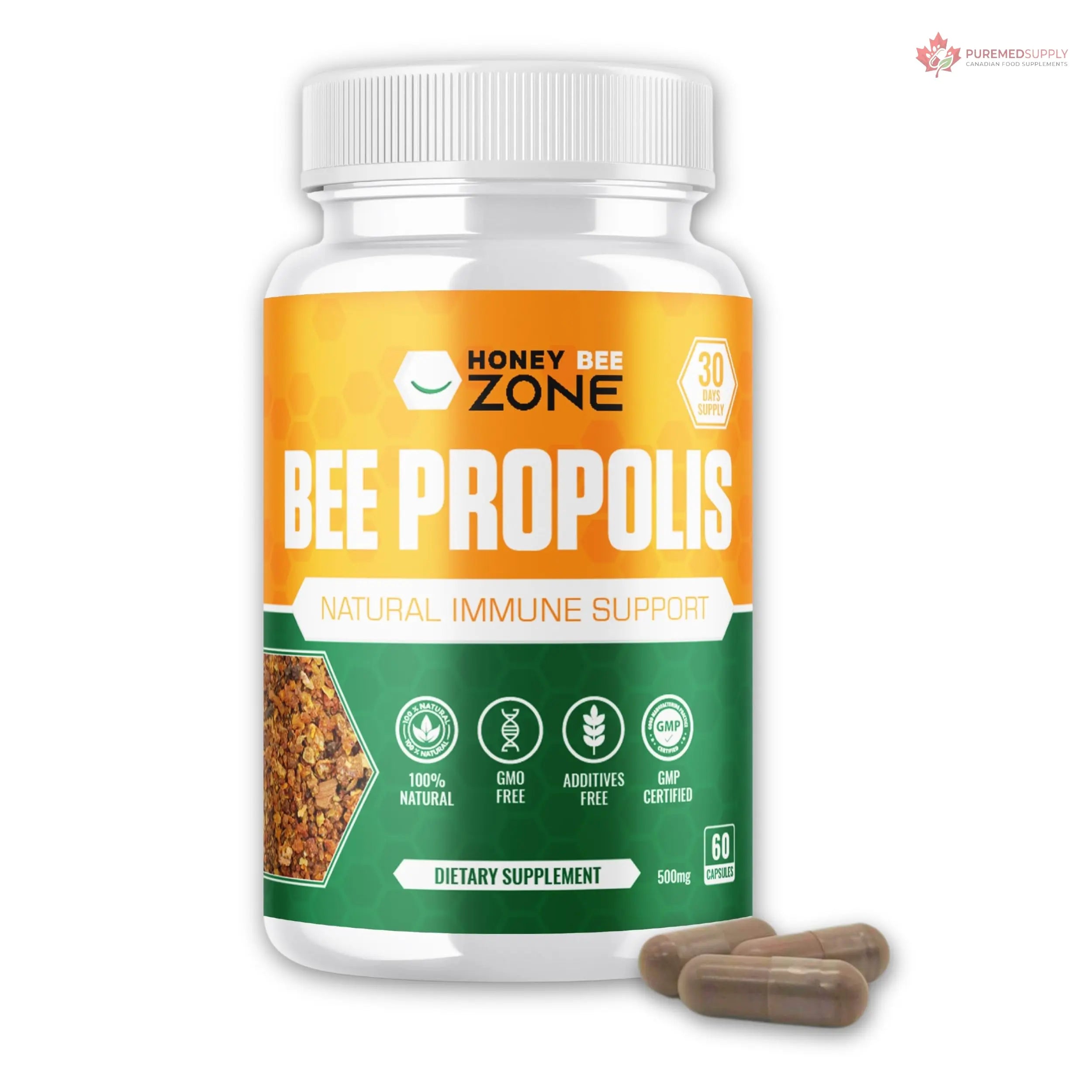 HONEYBEEZONE-Bee Propolis Capsules – 100% Natural Energy and Immune Support Supplement | Non-GMO, Gluten-Free, 60 Easy-to-Swallow Veggie Capsules HONEYBEEZONE buy supplements canada