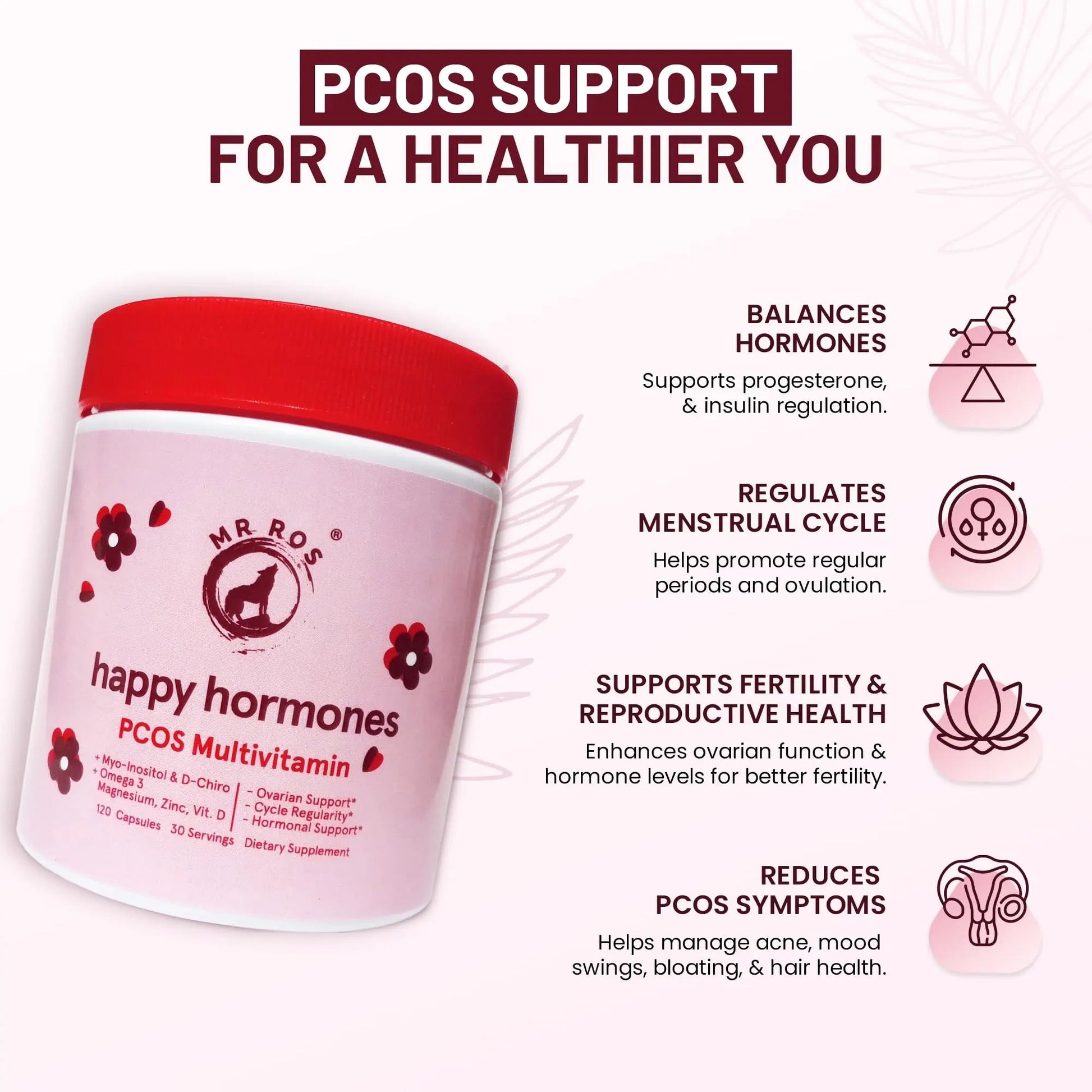 Mr Ros PCOS Multivitamin for Women – Happy Hormones Formula – Myo & D-Chiro Inositol 40:1, Omega-3, Vitamin D3, Zinc & Magnesium Mr Ros buy supplements canada