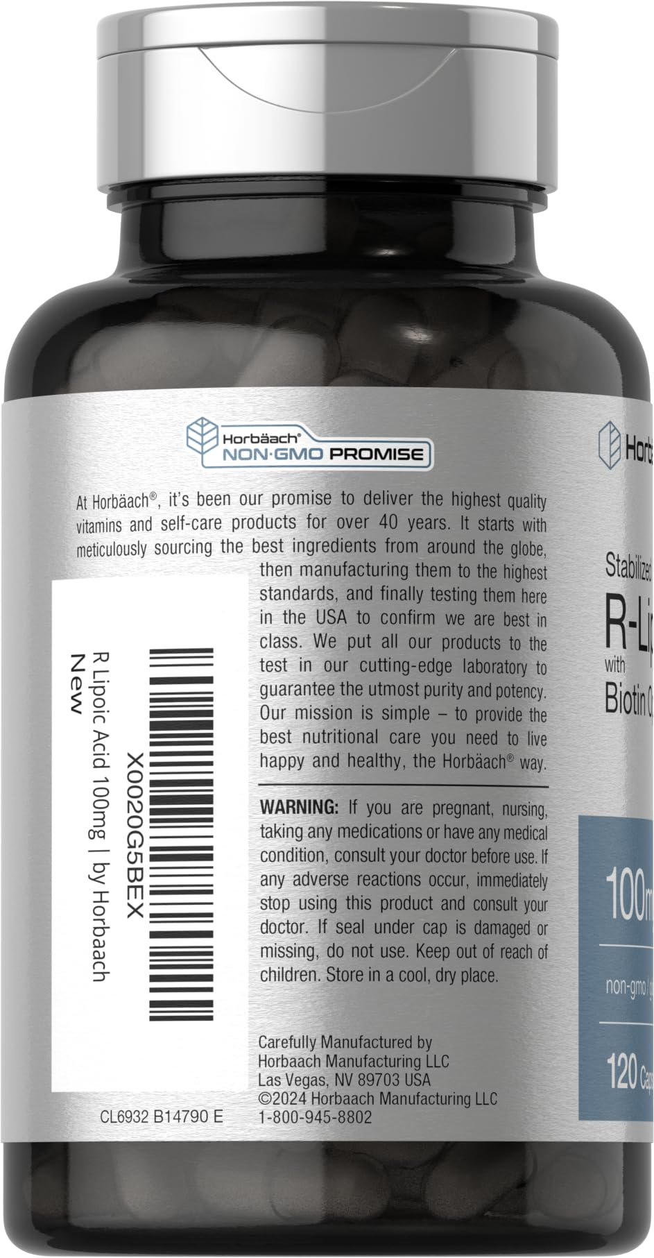R-Lipoic Acid 100 mg | 120 Capsules | with Biotin Optimizer | Non-GMO, Gluten Free Horbäach buy supplements canada