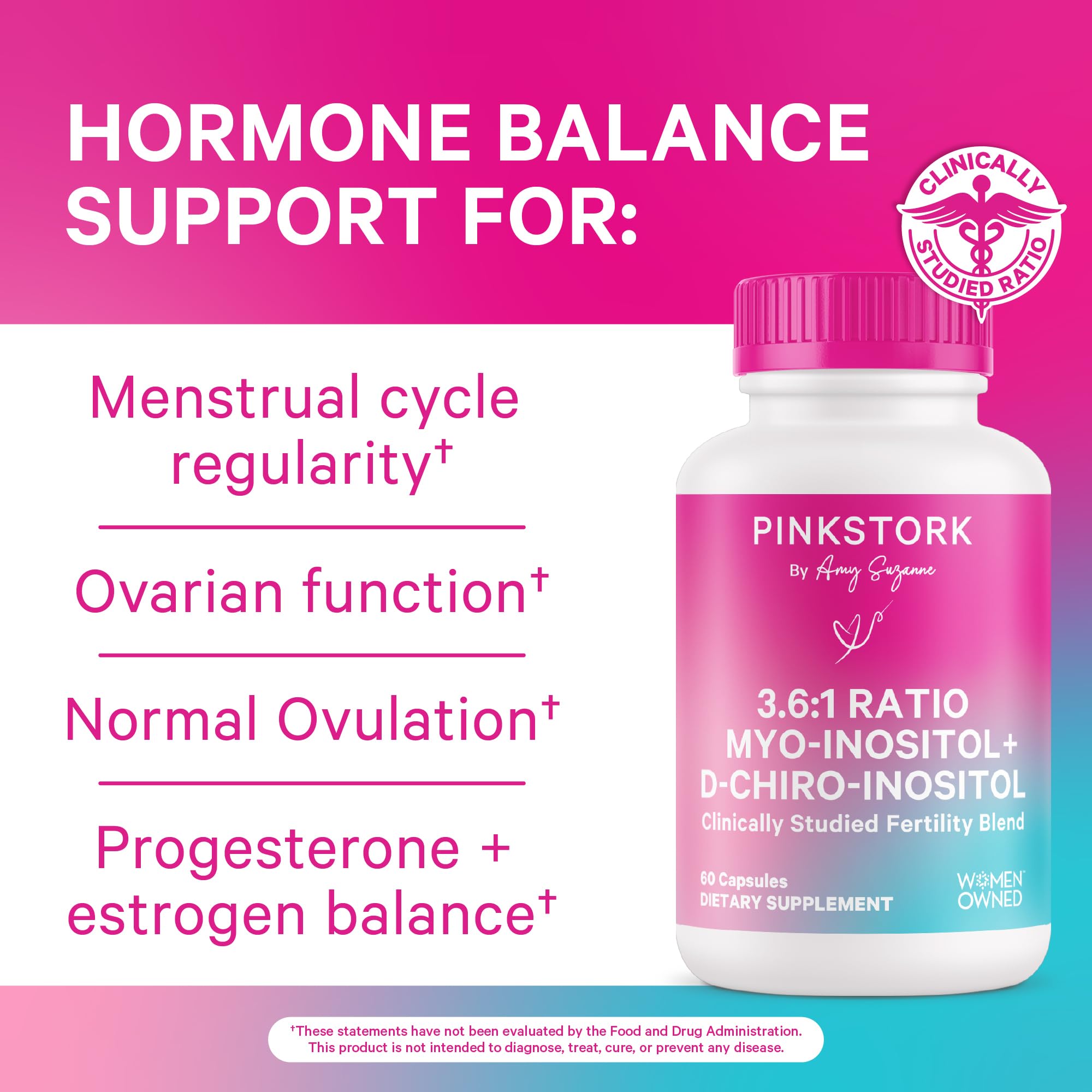 Pink Stork Myo-Inositol & D-Chiro Inositol: 3.6:1 Blend to Support Fertility, Hormone Balance for Women - Ovarian Function, Ovulation, Conception, and Period Support Supplement - 60 Capsules Pink Stork buy supplements canada