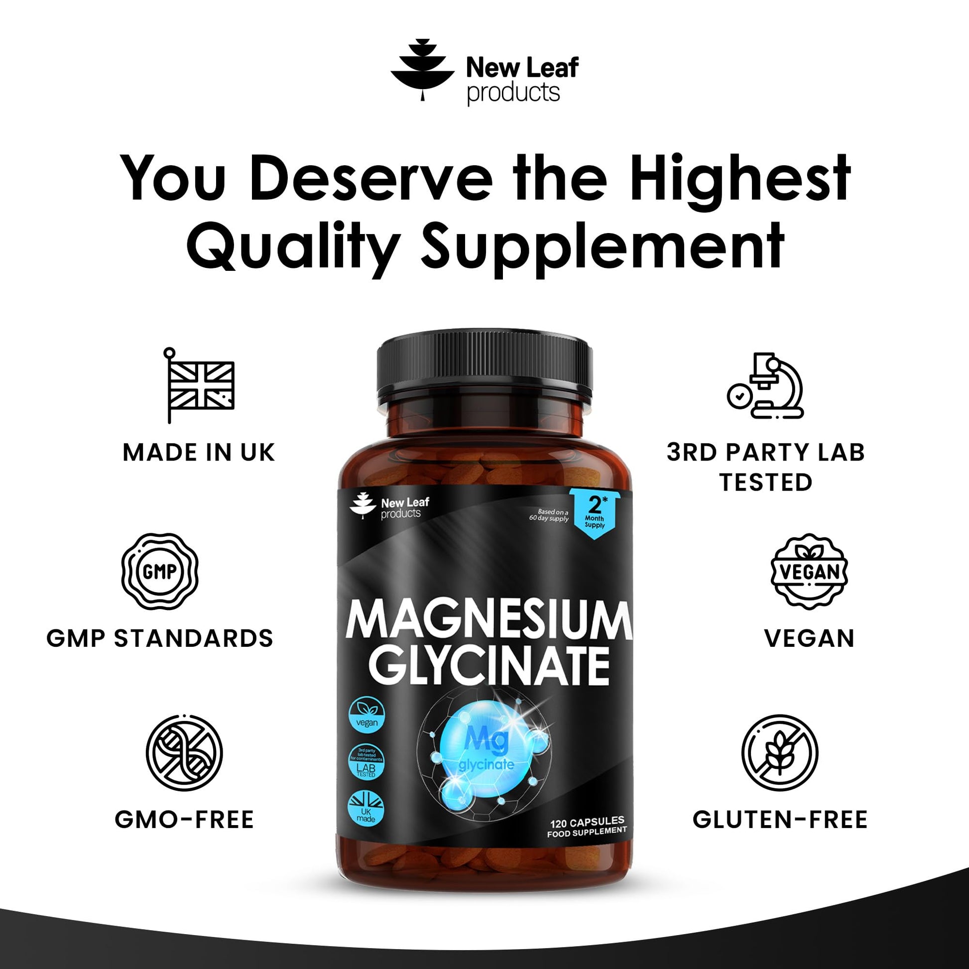 Magnesium Glycinate Supplements - 1040mg of Magnesium - 120 High Strength Capsules NEW LEAF PRODUCTS buy supplements canada