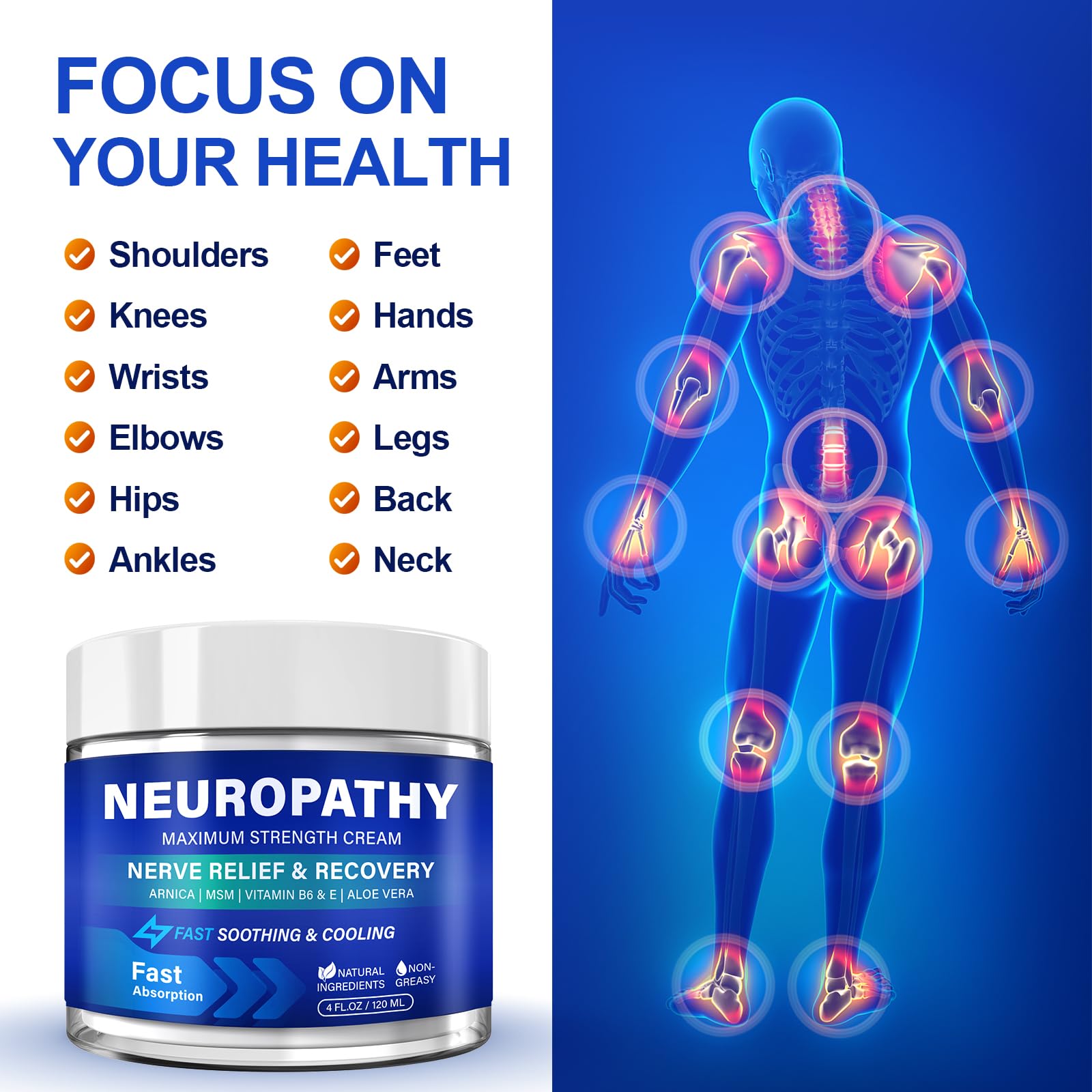 Neuropathy Nerve Relief Cream, Large 4 Oz, Nerve Savior for Neuropathy-Maximum Strength for Feet, Hands, Legs ＆ Toes, Neuropathy Cream with Arnica, Vitamin B6, Aloe Vera ＆ MSM, 120 ml TRPLKJE buy supplements canada