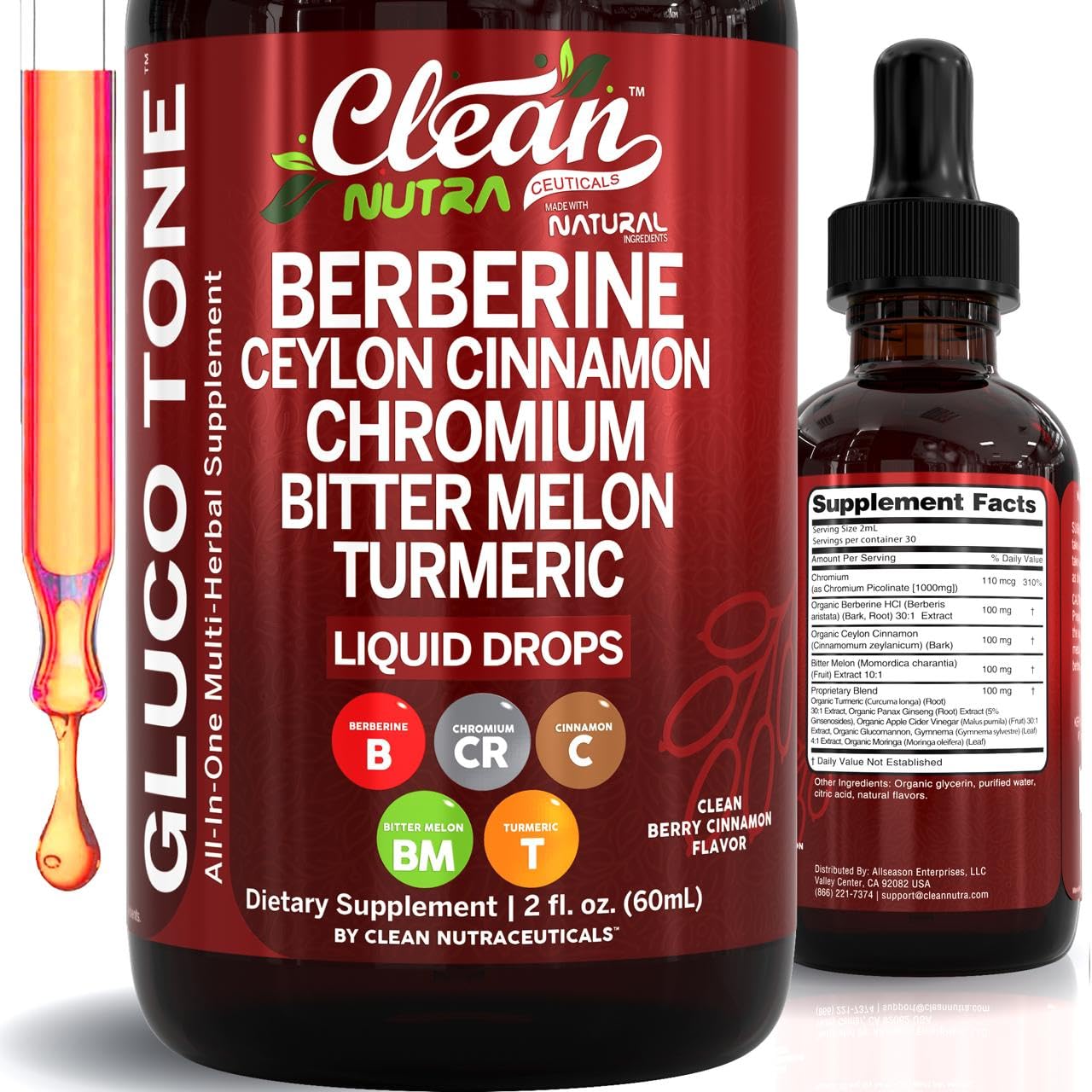 Clean Nutra Berberine with Ceylon Cinnamon Supplement Liquid Drops + Bitter Melon Extract, Glucomannan, Gymnema, Chromium Clean Nutraceuticals buy supplements canada