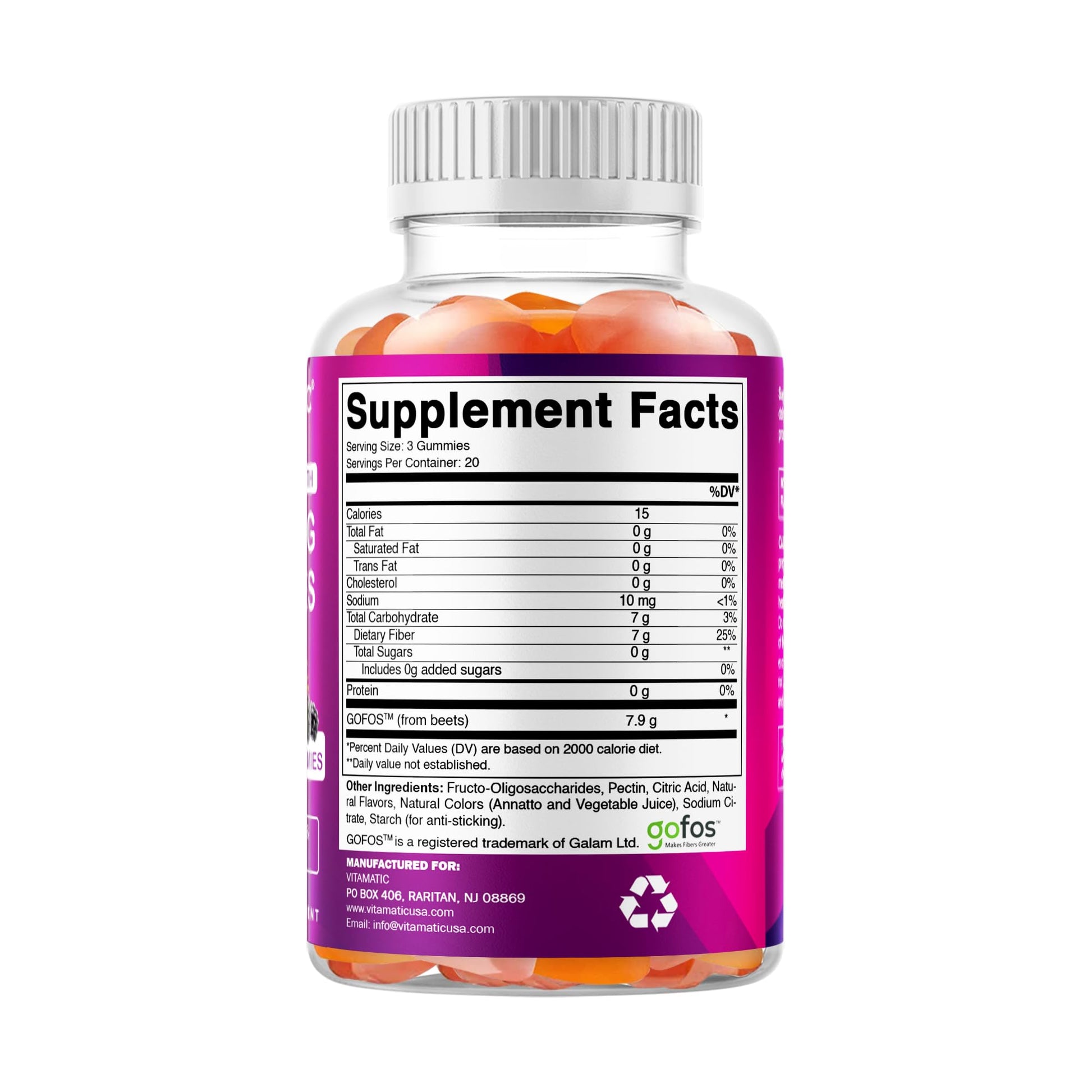 Vitamatic Prebiotic Fiber Gummies for Adults – 2 Pack (Total 120 Gummies) 7g Fiber per Serving | Extra Strength | Zero Sugar Added | Pectin-Based Vitamatic buy supplements canada