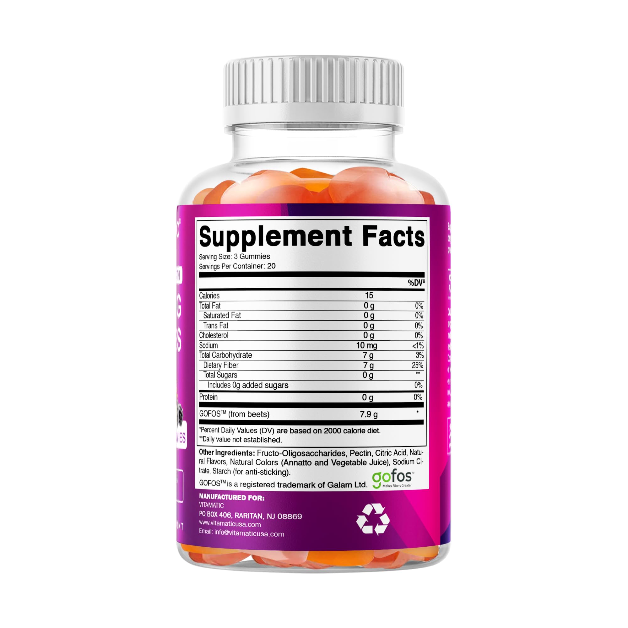 Vitamatic Prebiotic Fiber Gummies for Adults – 2 Pack (Total 120 Gummies) 7g Fiber per Serving | Extra Strength | Zero Sugar Added | Pectin-Based Vitamatic buy supplements canada