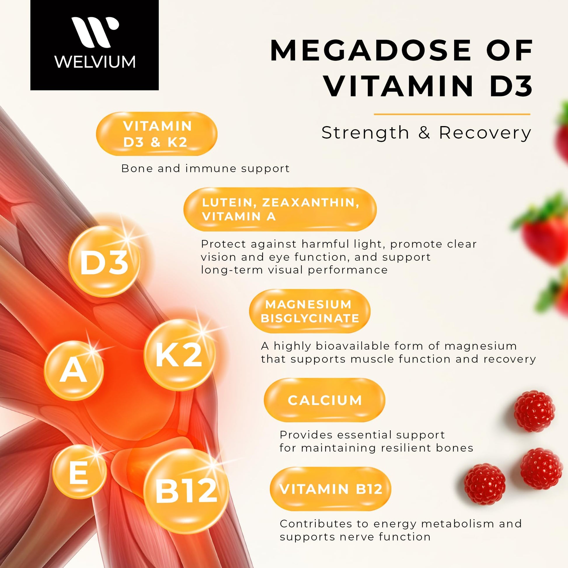 WELVIUM Vitamin D3 K2 Gummies 10000 IU with Magnesium Glycinate, Calcium, B12, K2 MK-7, Vitamins A, E, Lutein, Zeaxanthin - ADK Chewable Supplement for Bone, Eye, Immune Support - D3K2 Gummies WELVIUM buy supplements canada
