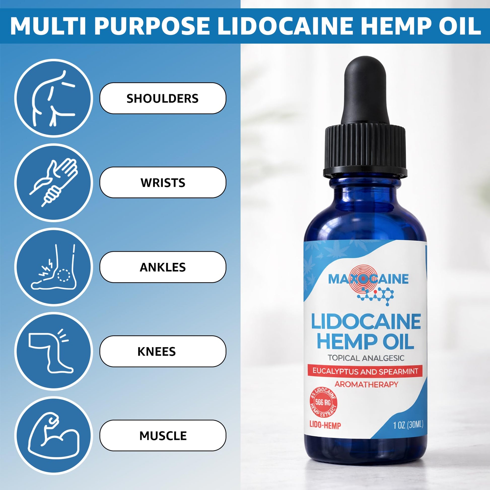 MAXOCAINE Lidocaine Hemp Oil 4% - Maximum Strength Topical Pain Relief, Fast Acting Soothing Oil for Muscle, Joint, Back & Arthritis Support, Cooling Eucalyptus & Spearmint, 1 oz (30 ml) MAXOCAINE buy supplements canada